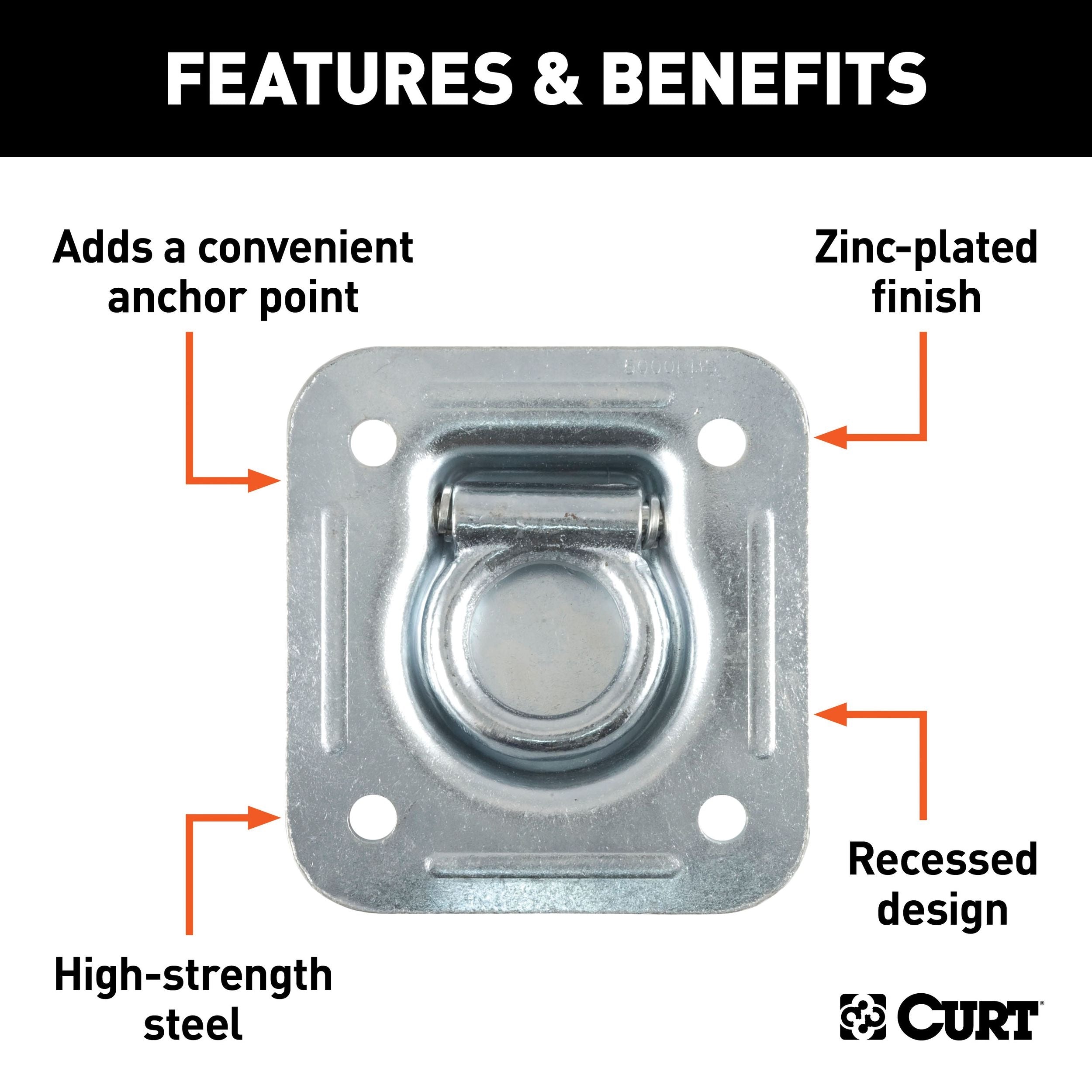 CURT 83600 1-1/2-in x 1-1/2-in vertieftem Bindungsring (5000-lb, klares Zink)