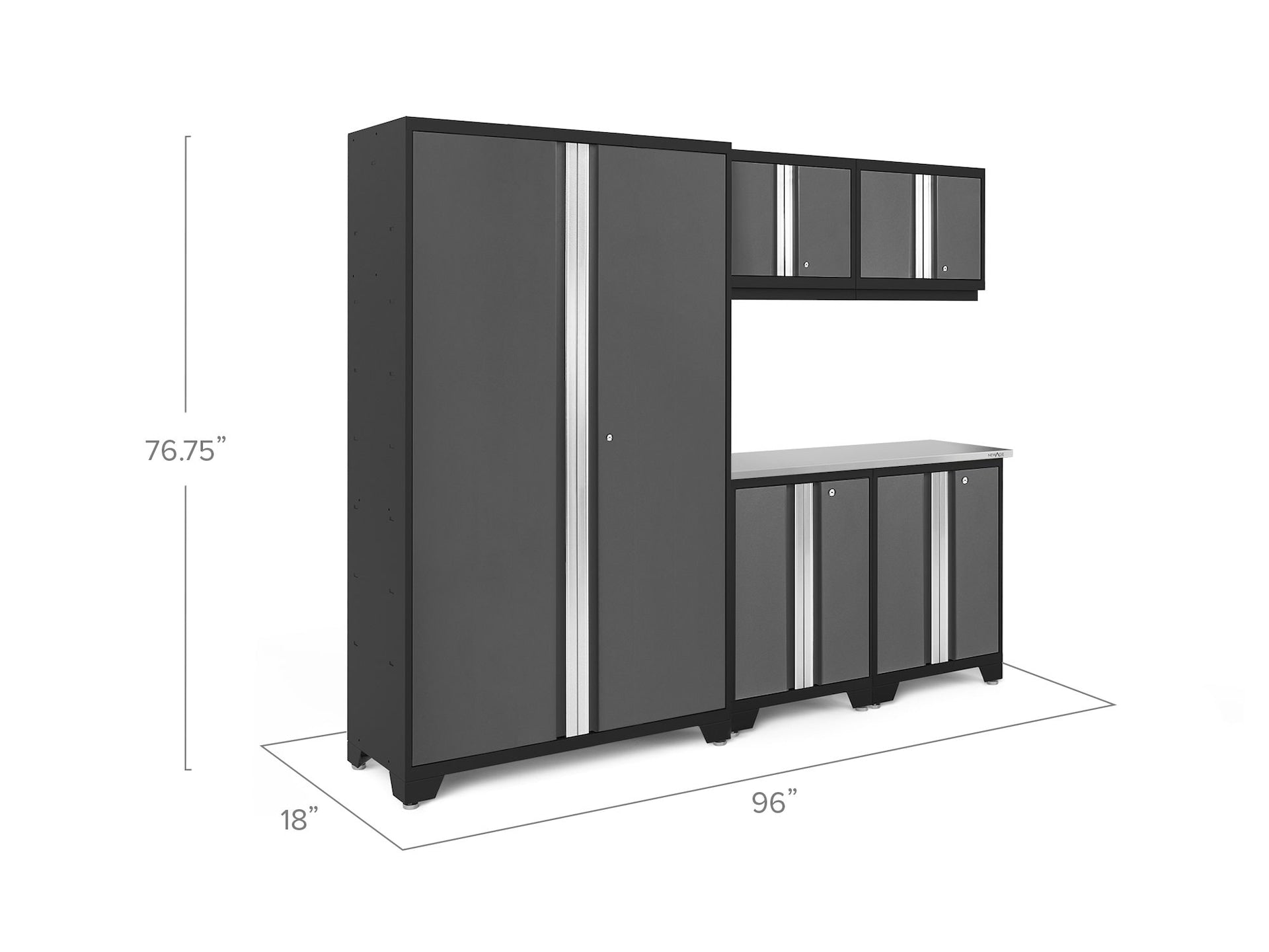 NewAge fett 3.0 Serie 24-Gauge-Garage-Schränke aus Stahl mit Edelstahl-Oberteil, Teilmontage, 96-in x 18-in x 72-in, 6-pc
