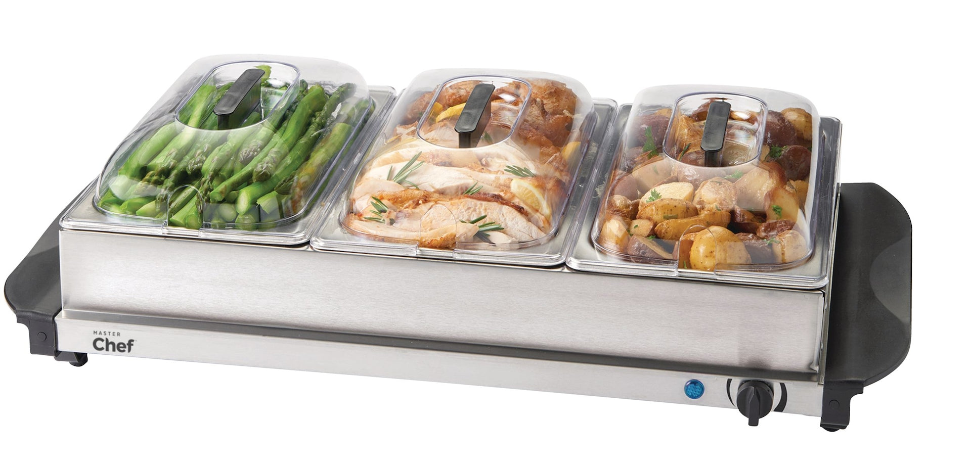 MASTER Chef 3-stufiger Buffetserver / Lebensmittelwärmer mit Warmhalteschale, Edelstahl, 300W