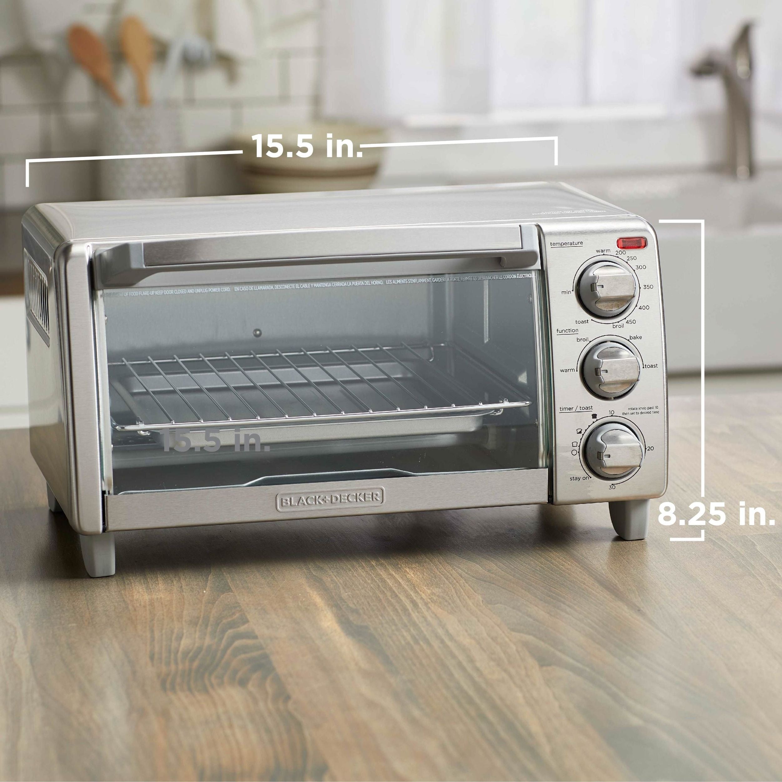 Black & Decker Toasterofen mit natürlicher Konvektion, Edelstahl, 4-Scheiben