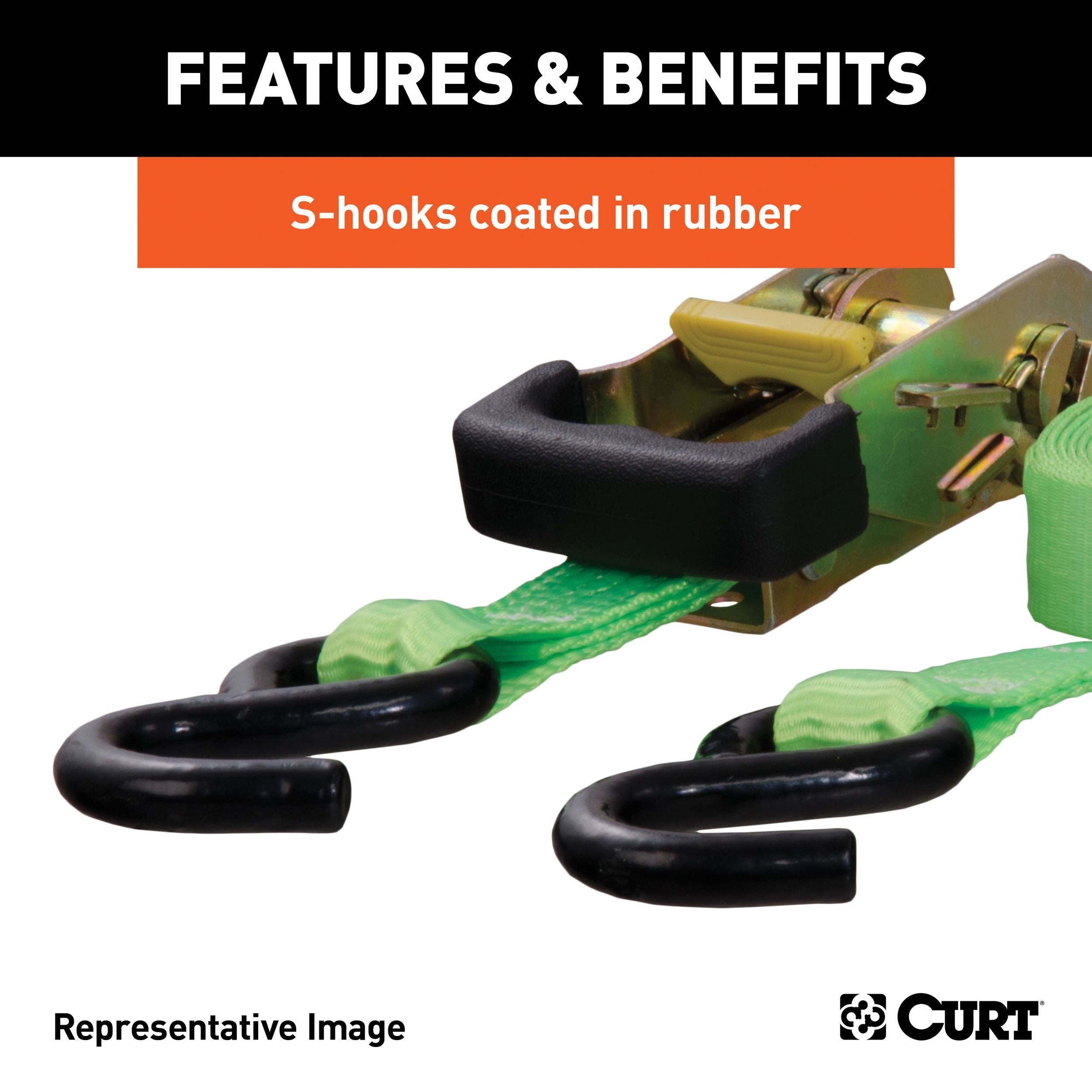 CURT 83002 16-ft rote Frachtbänder mit S-Haken (500-lb, 4-pk)