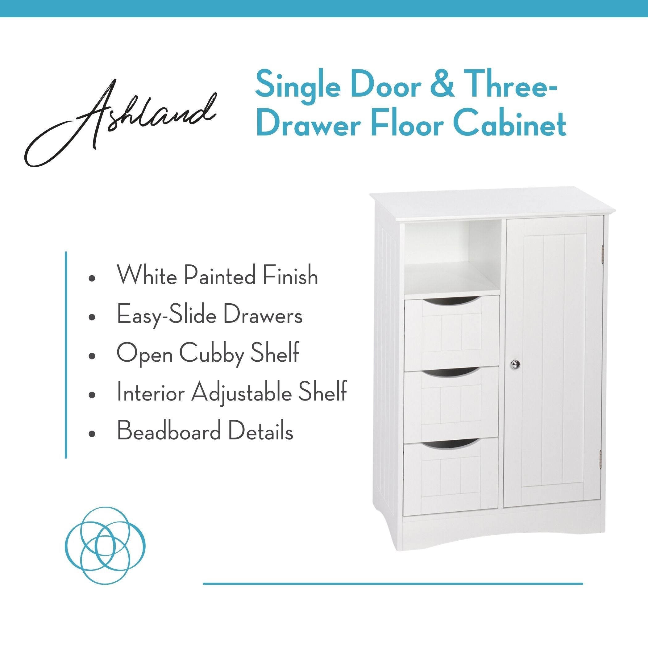 RiverRidge Home ashland single door badezimmer & wäscheschrank mit 3 schubladen, offenes cubby & verstellbares regal, weiß