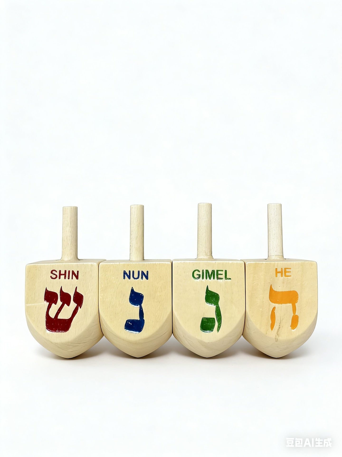 Wooden dreidel set, natural, 4-pk, für hanukkah