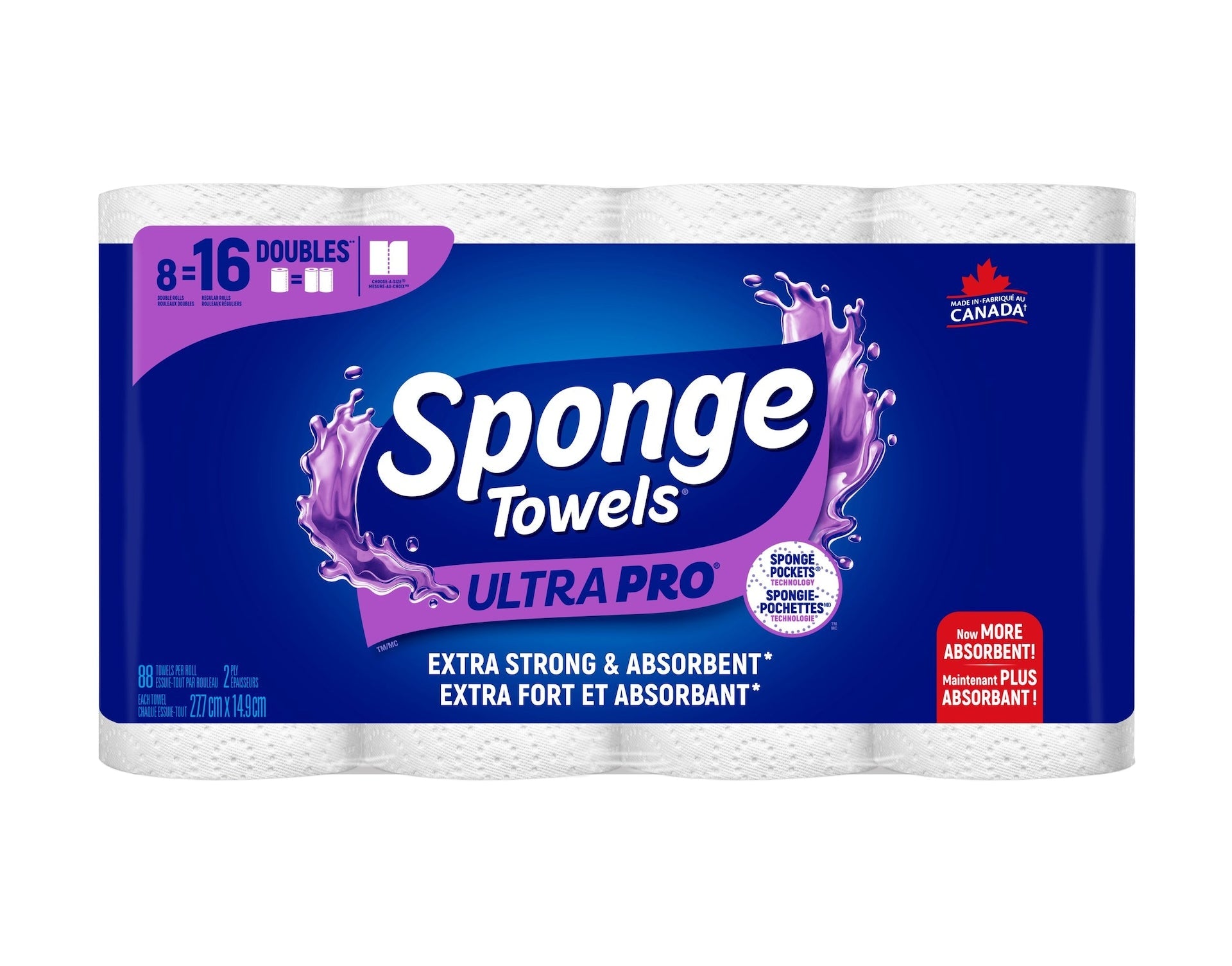 Sponge Handtücher ultra pro Papierhandtücher, 8 = 16 Rollen