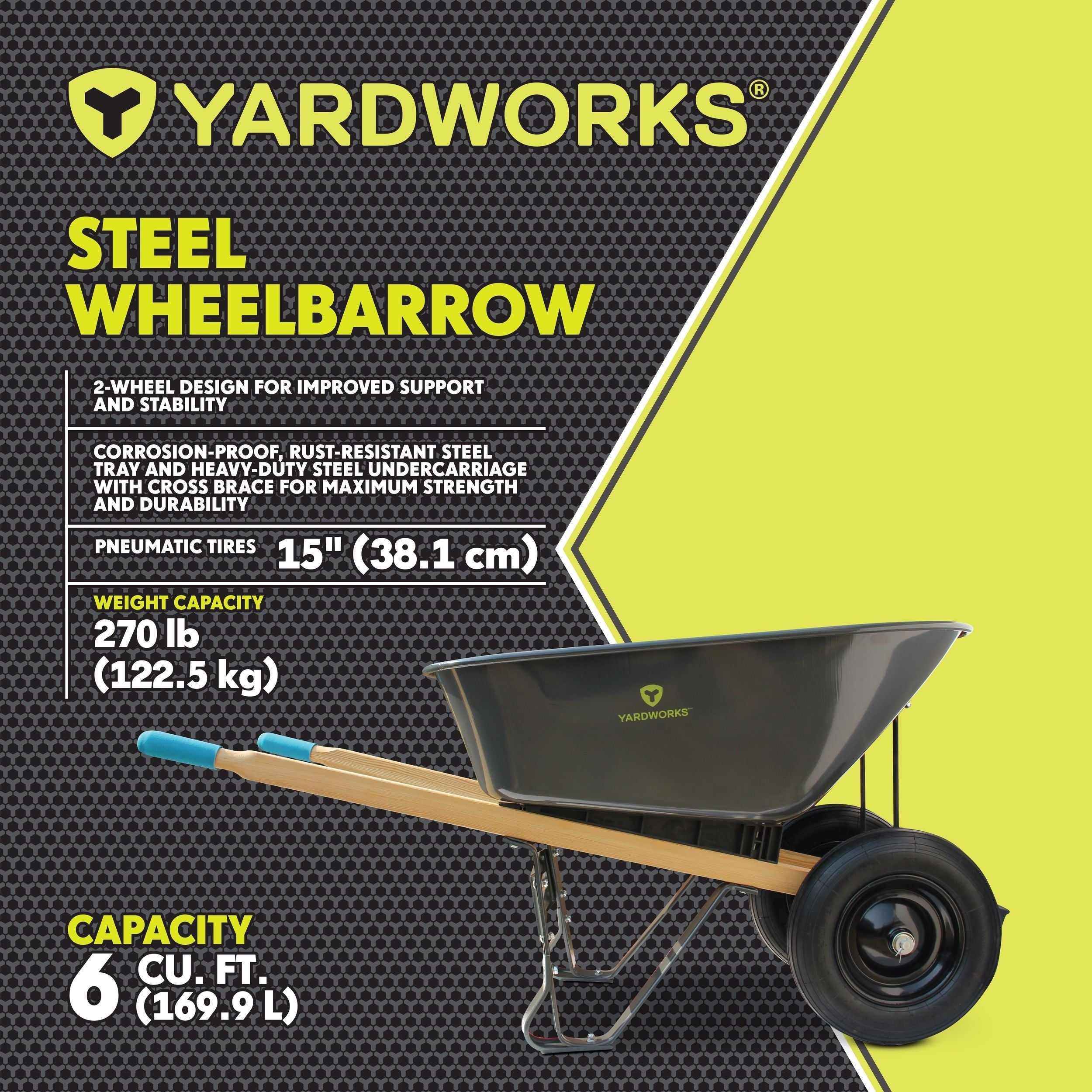 Yardworks Stahlschale 2-Rad Garten Schubkarre, 6-cu-ft
