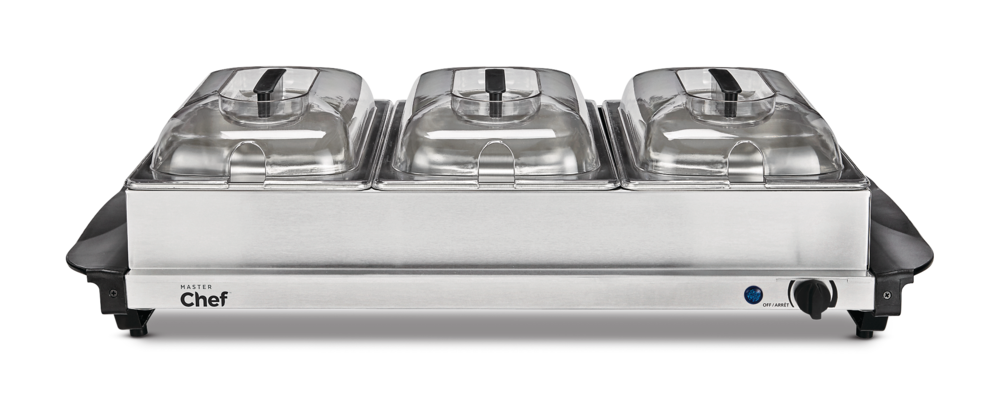 MASTER Chef 3-stufiger Buffetserver / Lebensmittelwärmer mit Warmhalteschale, Edelstahl, 300W