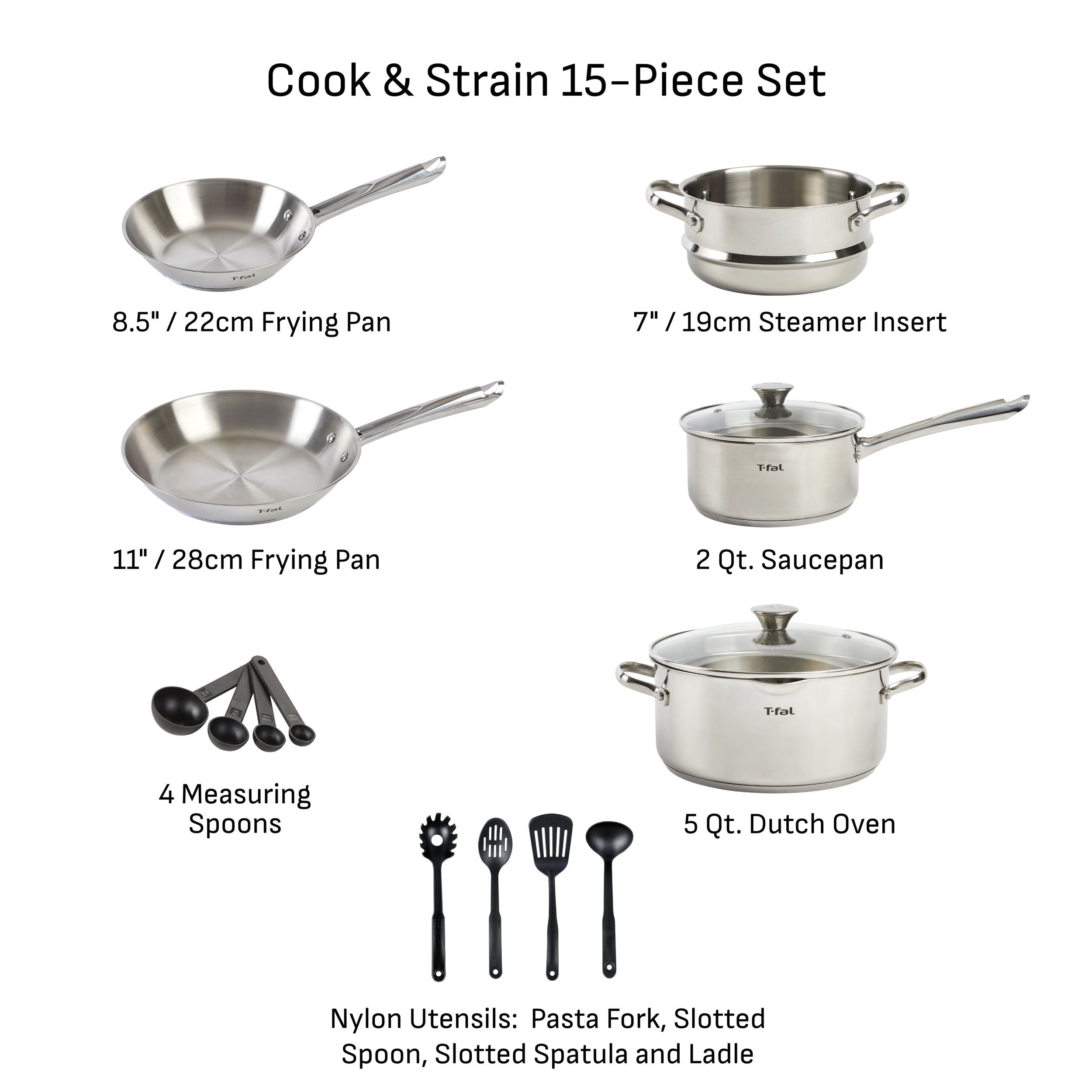 T-Fal Kochgeschirr aus nichtrostendem Stahl, 15-PSC