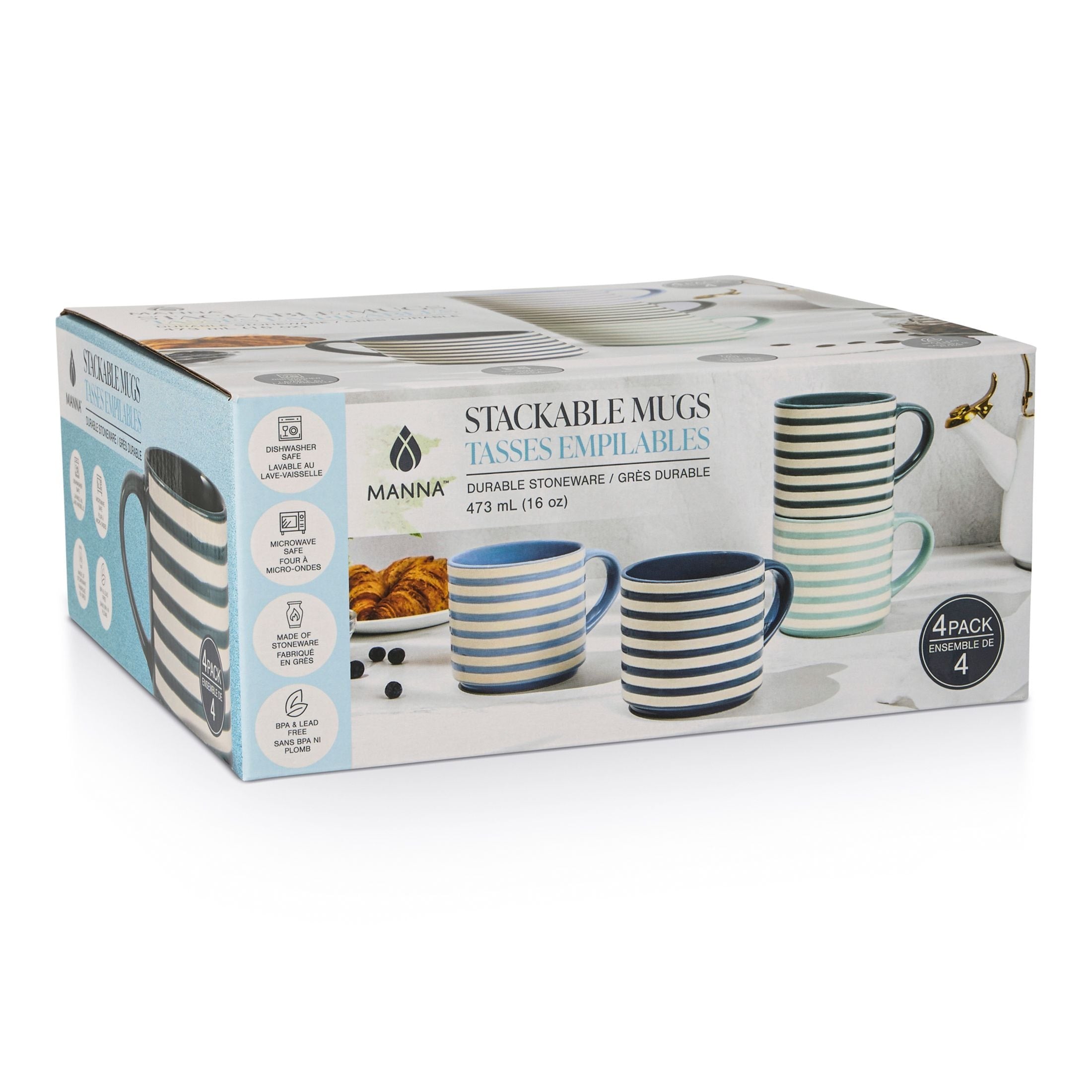 Manna blaue stapelbare Becher, verschiedene Farben, 4-pk