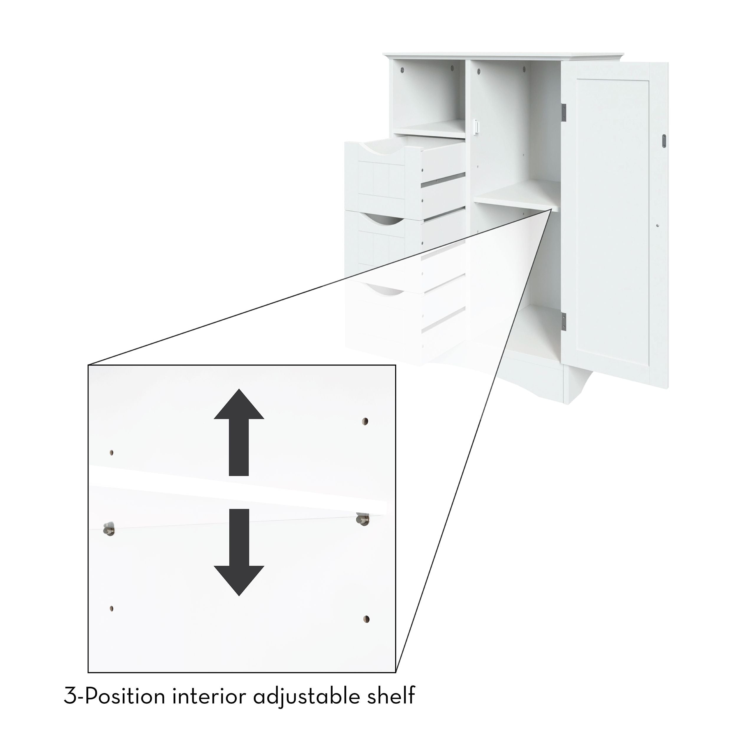 RiverRidge Home ashland single door badezimmer & wäscheschrank mit 3 schubladen, offenes cubby & verstellbares regal, weiß