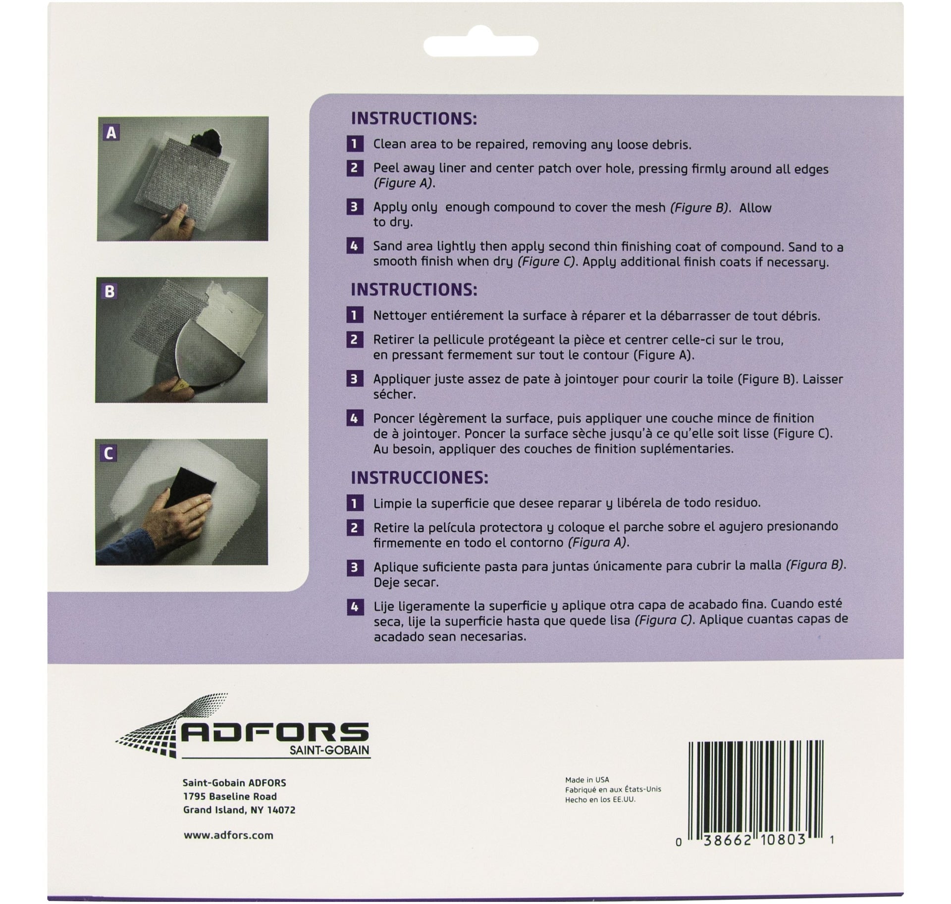 Saint-Gobain selbstklebende Wand & Decke Loch Reparatur Patch für Trockenbau & Putz, 8 x 8-in
