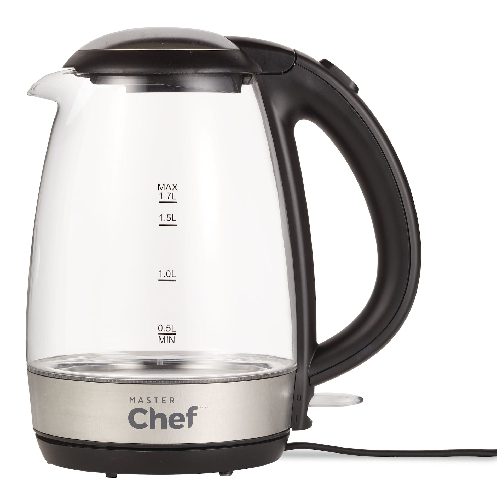 MASTER Chef schnurloser Elektrokessel mit blauem Licht, Glas, 1,7 l