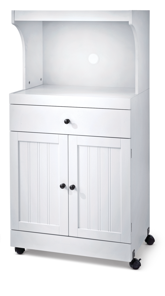 For Living 2-Türer 1-Schubladen-Mikrowellenwagen / Küchenschrank mit Rädern, weiß