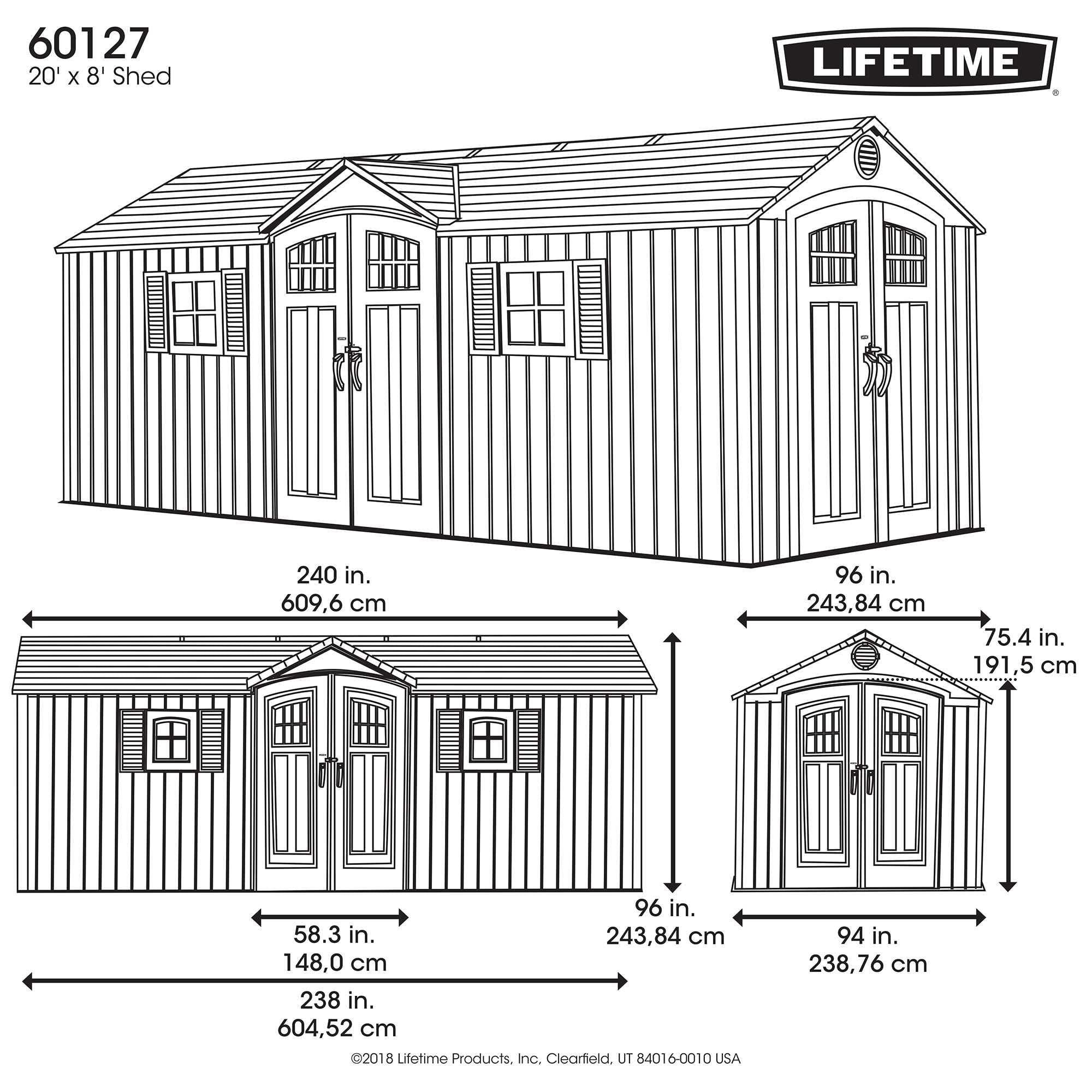 Lifetime Außenlagerhaus mit zweiseitigem Eingang, 20 x 8-ft