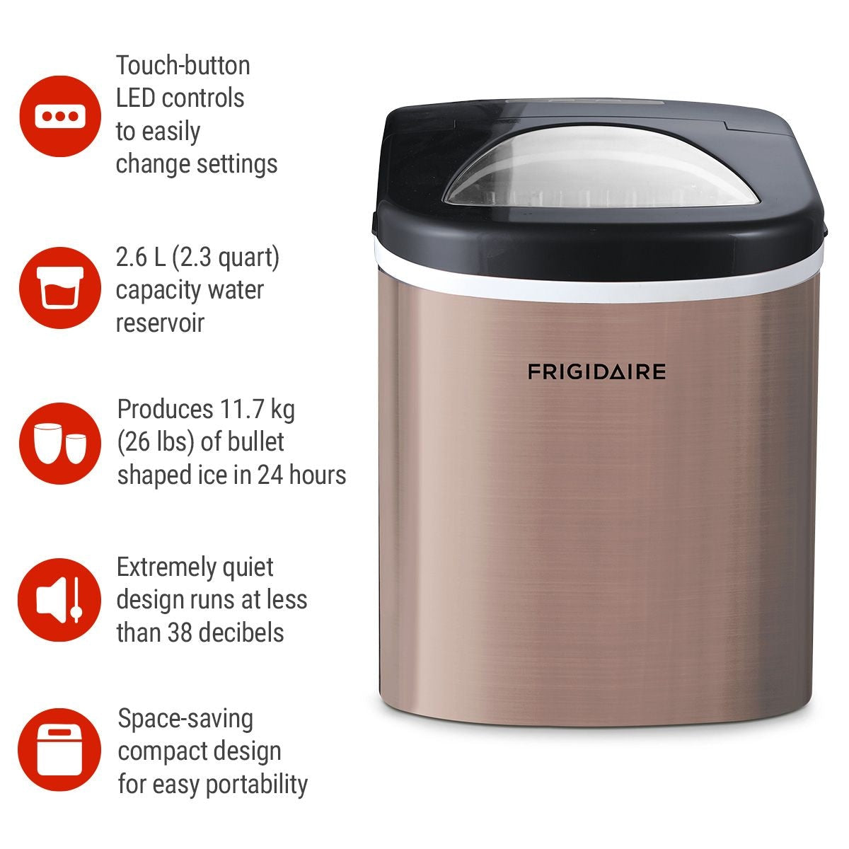 Frigidaire Edelstahl Kugel Eismaschine, Kupfer, 2.3-Qt, 26-lb / Tag