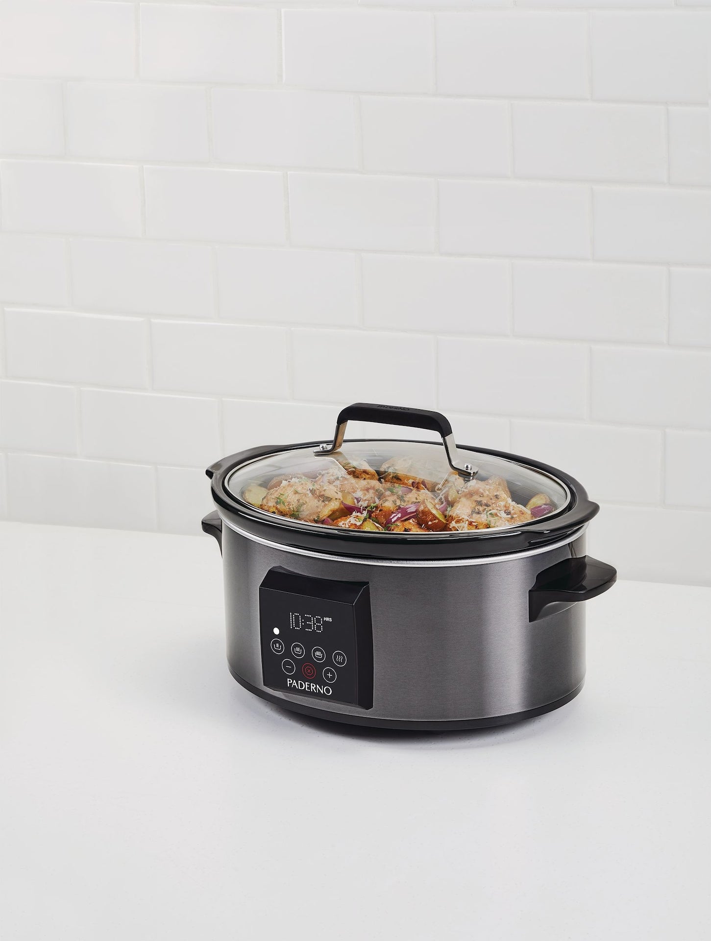 PADERNO digital programmierbarer Slow Cooker, schwarzer Edelstahl, 6qt