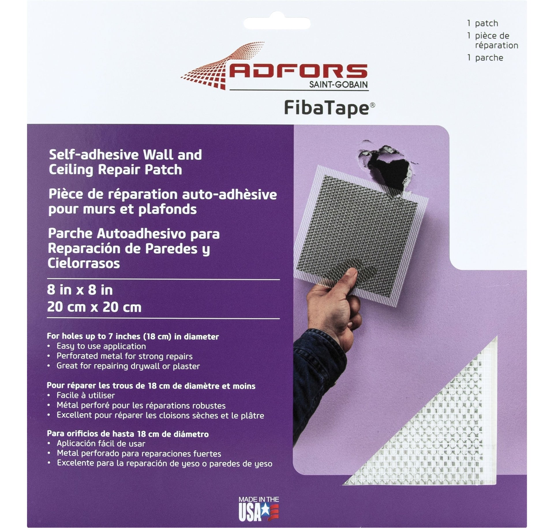 Saint-Gobain selbstklebende Wand & Decke Loch Reparatur Patch für Trockenbau & Putz, 8 x 8-in