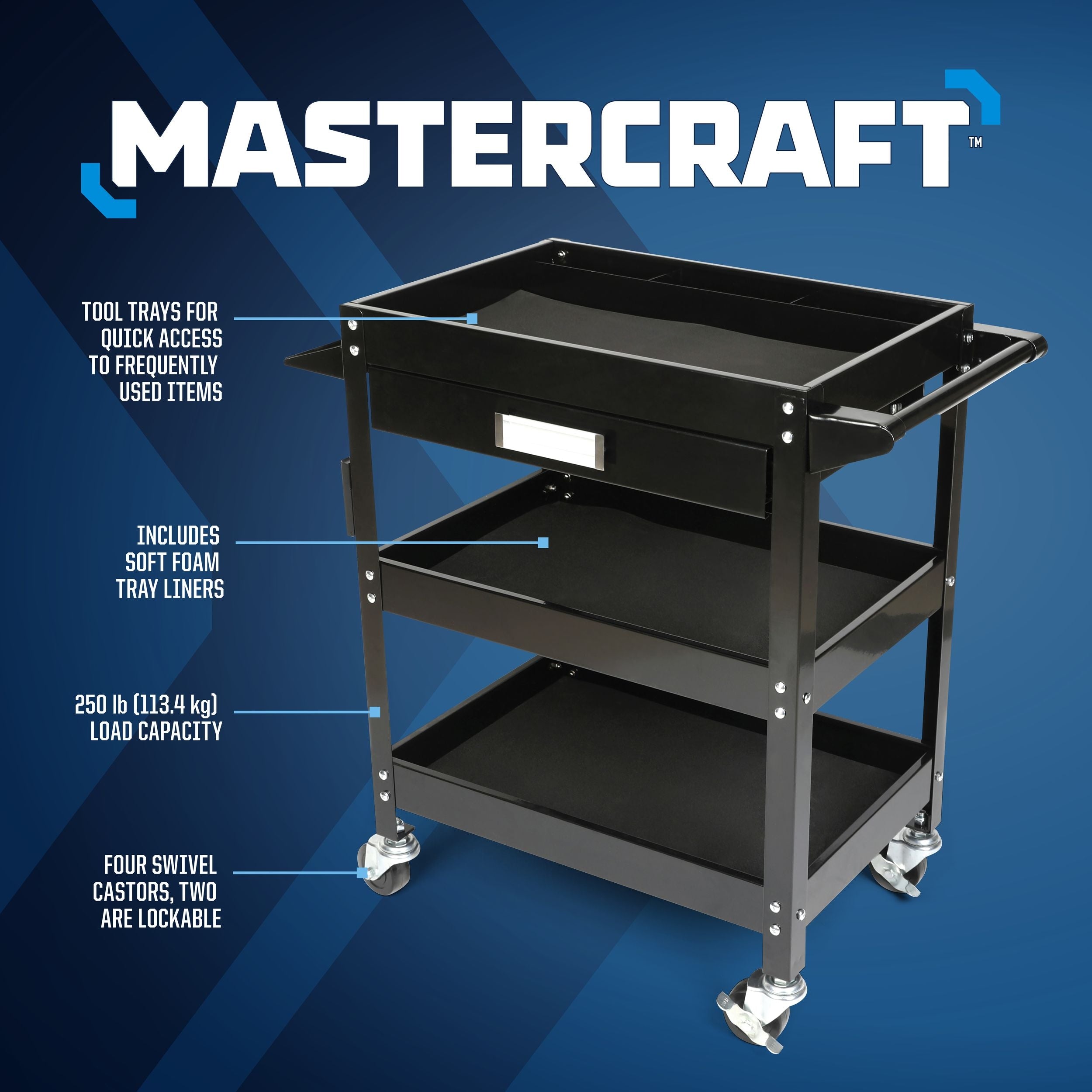 Mastercraft 3-stufiger Arbeitswagen mit Schwenkrollen, 250-lb