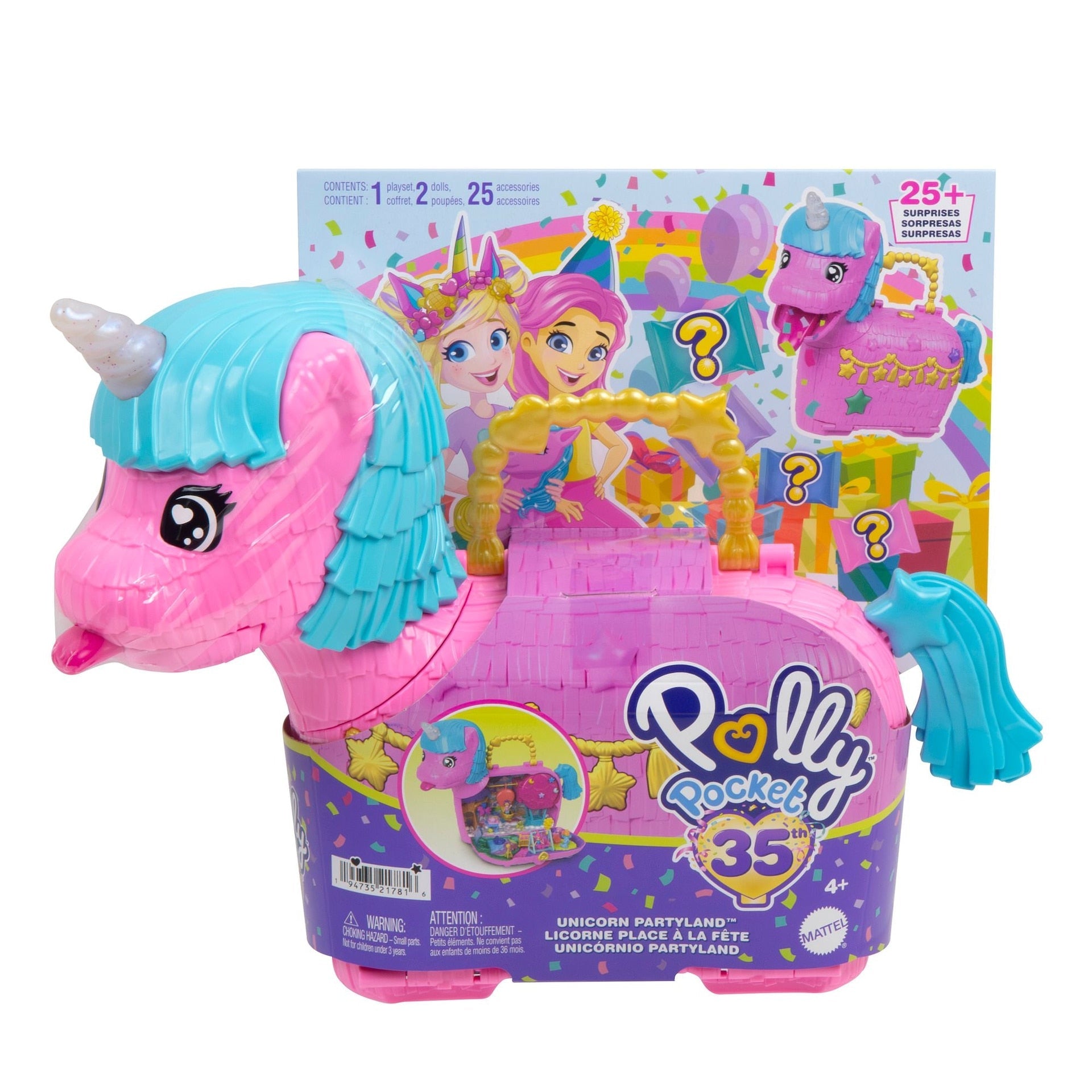 Polly Pocket 35 feier einhorn partyland playet, enthält 2 micropuppen, haustiere & 25 + Überraschungsaccessoires, kinder ab 3 jahren
