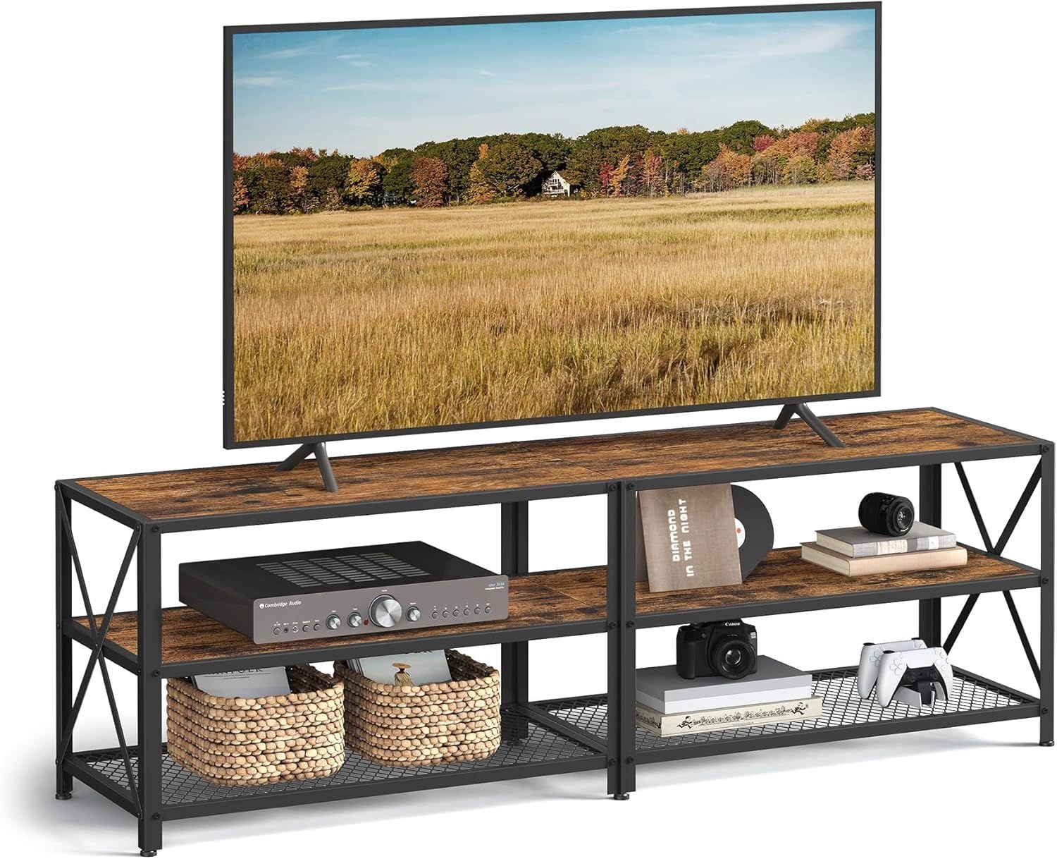 Songmics 70 in 3-Tier-Industrie-Greige / Black-TV-Stand
