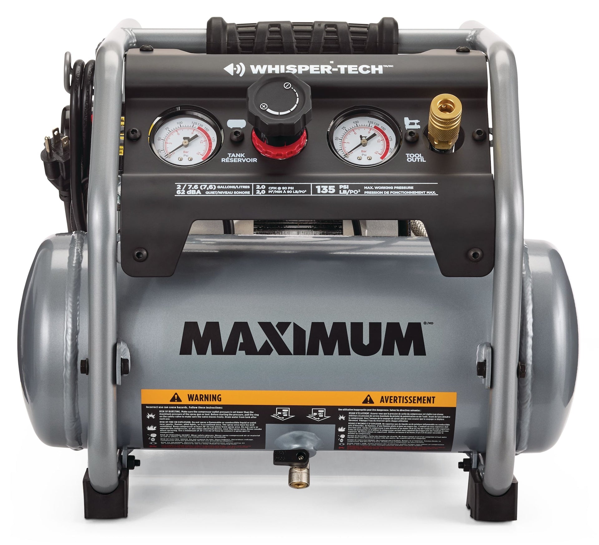 MAXIMUM 2-Gallonen-Ruheluftkompressor, 135 PSI, 1 PS