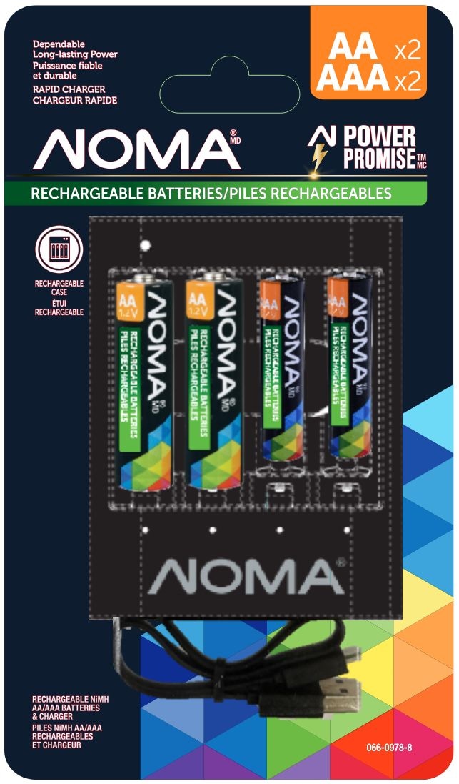 Noma AA+AAA ni-mh wiederaufladbare Batterien und Ladegeräte, 2-pk