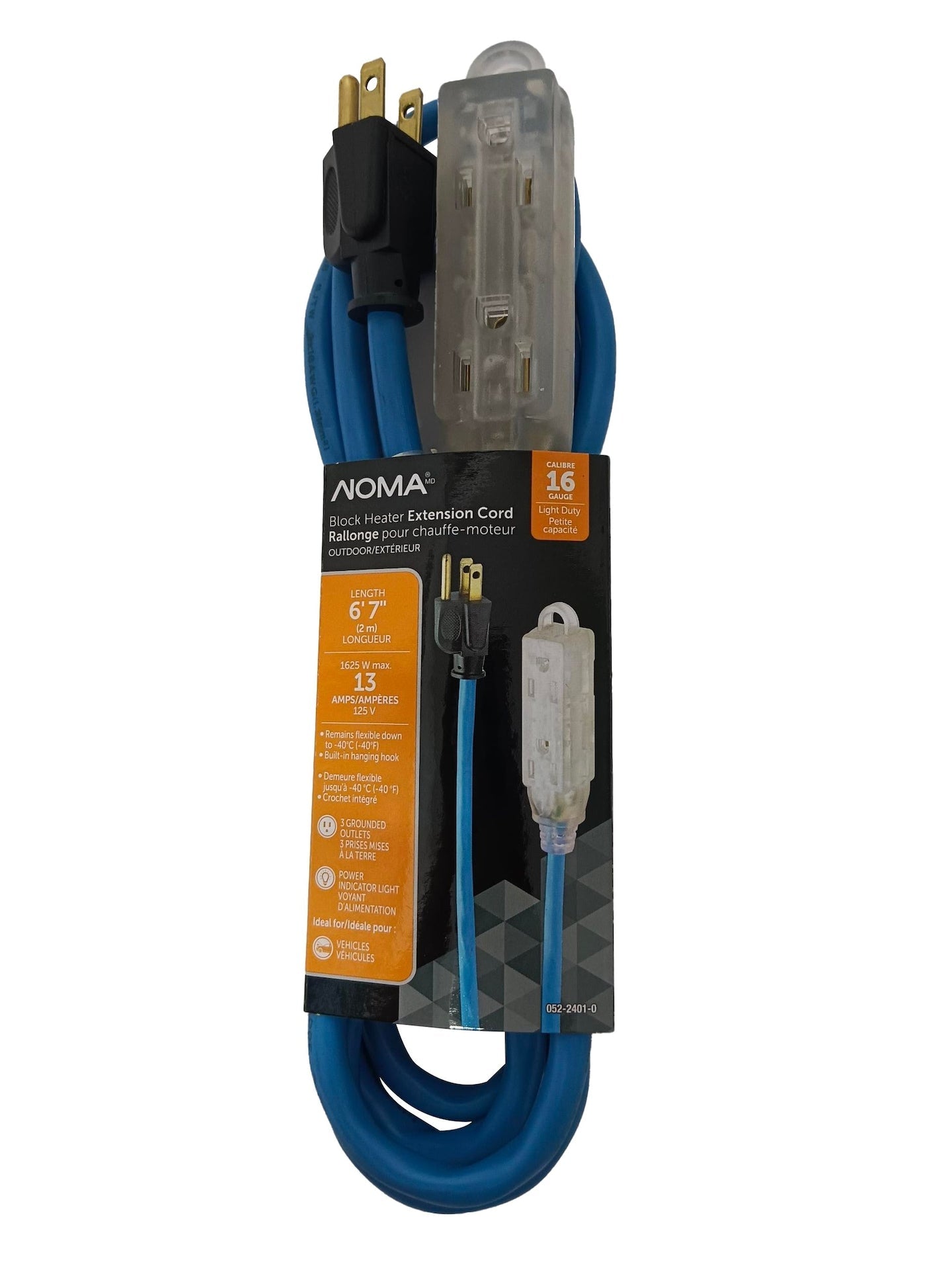 NOMA 16/3 13 Ampere Allwetterblockheizkabel mit beleuchtetem Ende, blau