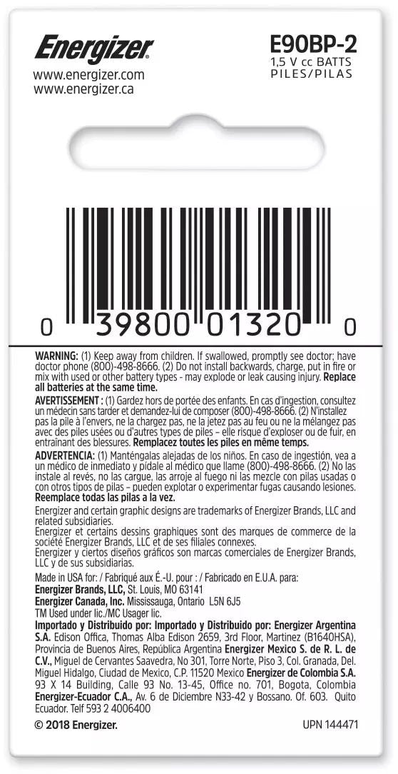 Energizer 2-pk E90 1,5v / 1,5 Volt n Größe alkalische Batterien, langlebig