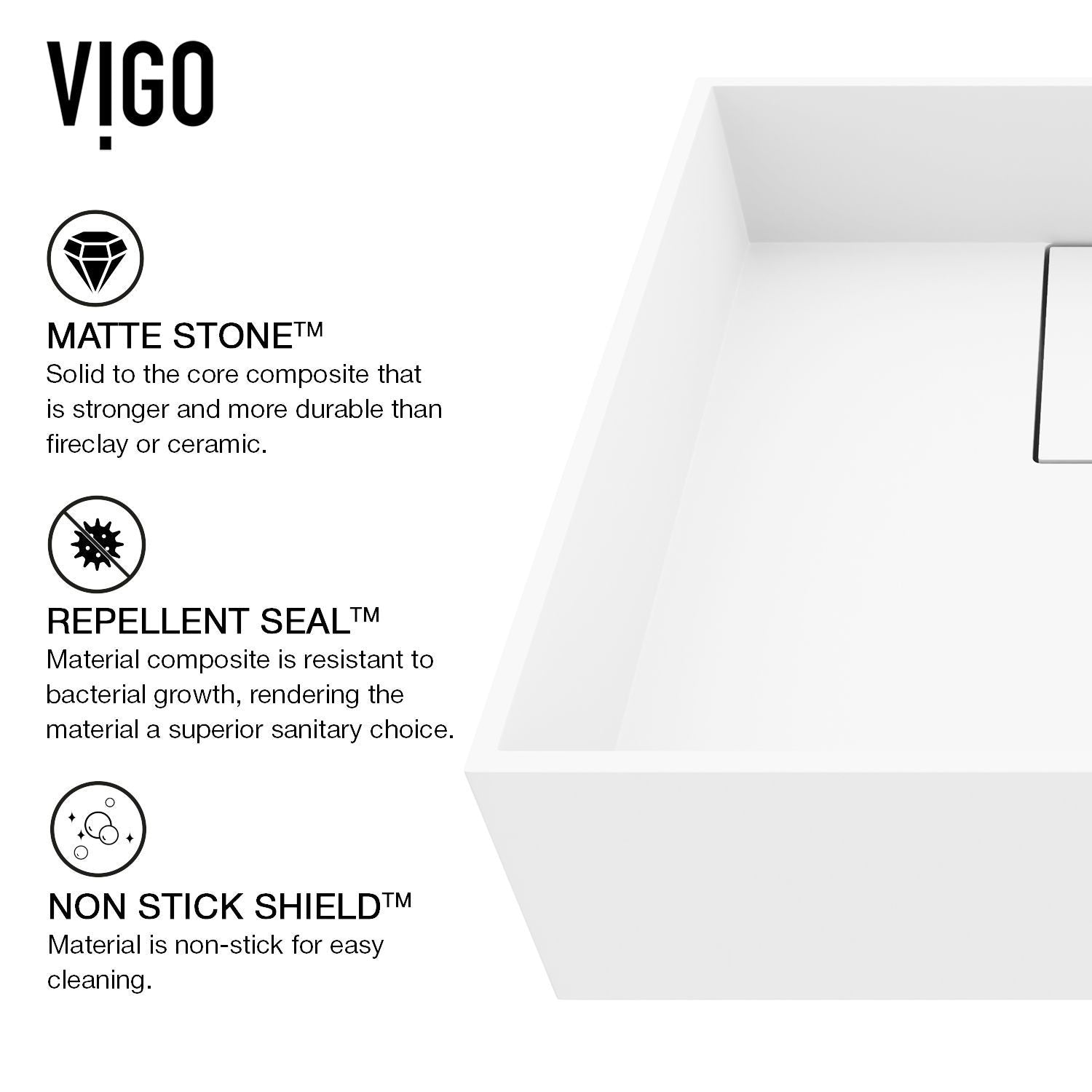 VIGO Bryant Mattestone 15x15 in tiefweißem Badezimmer Spüle / Becken mit quadratischem Gefäß