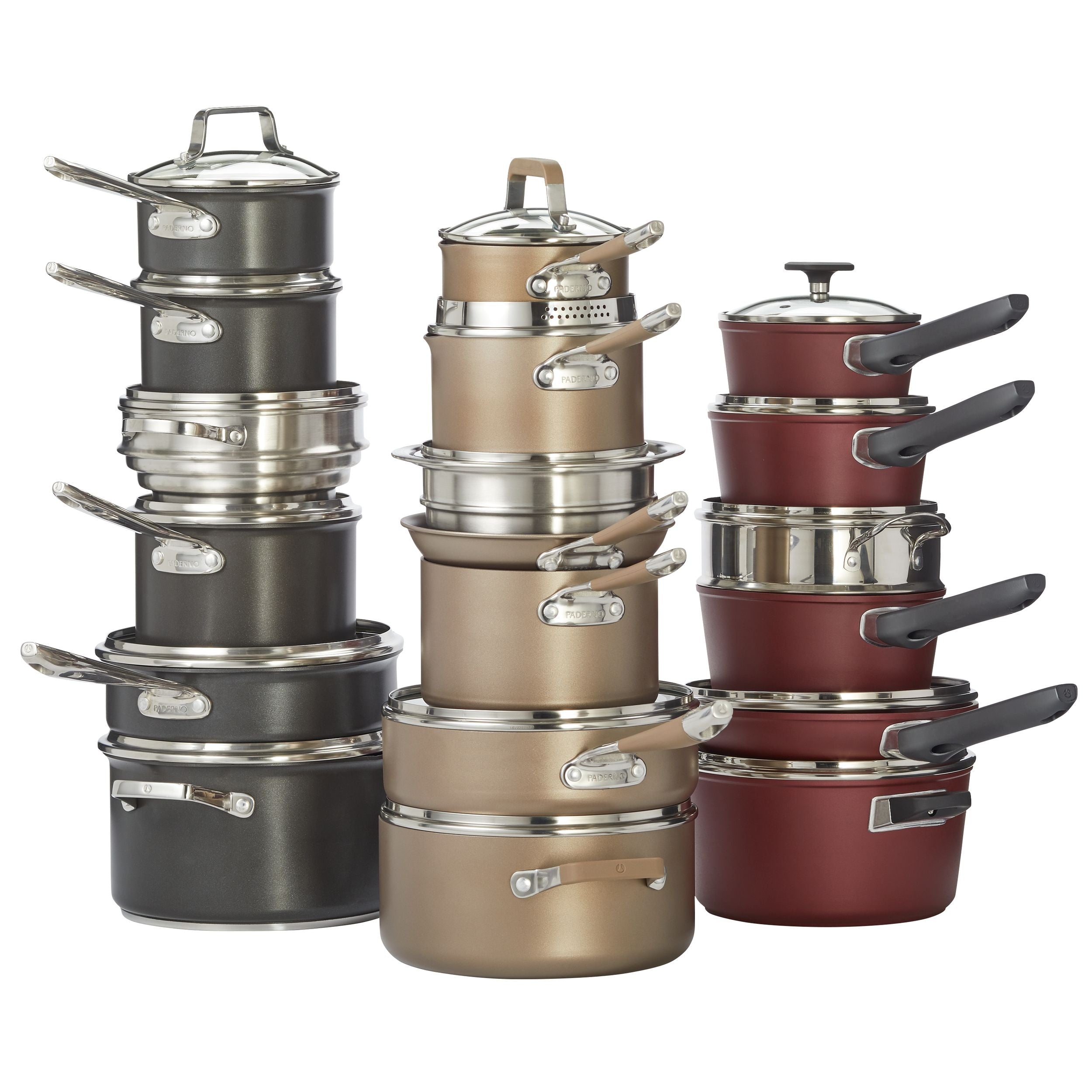 PADERNO Klassisches Kochgeschirrset, Antihaft, pfoafrei, Ofensicher, Champagnerbronze, 12-pc