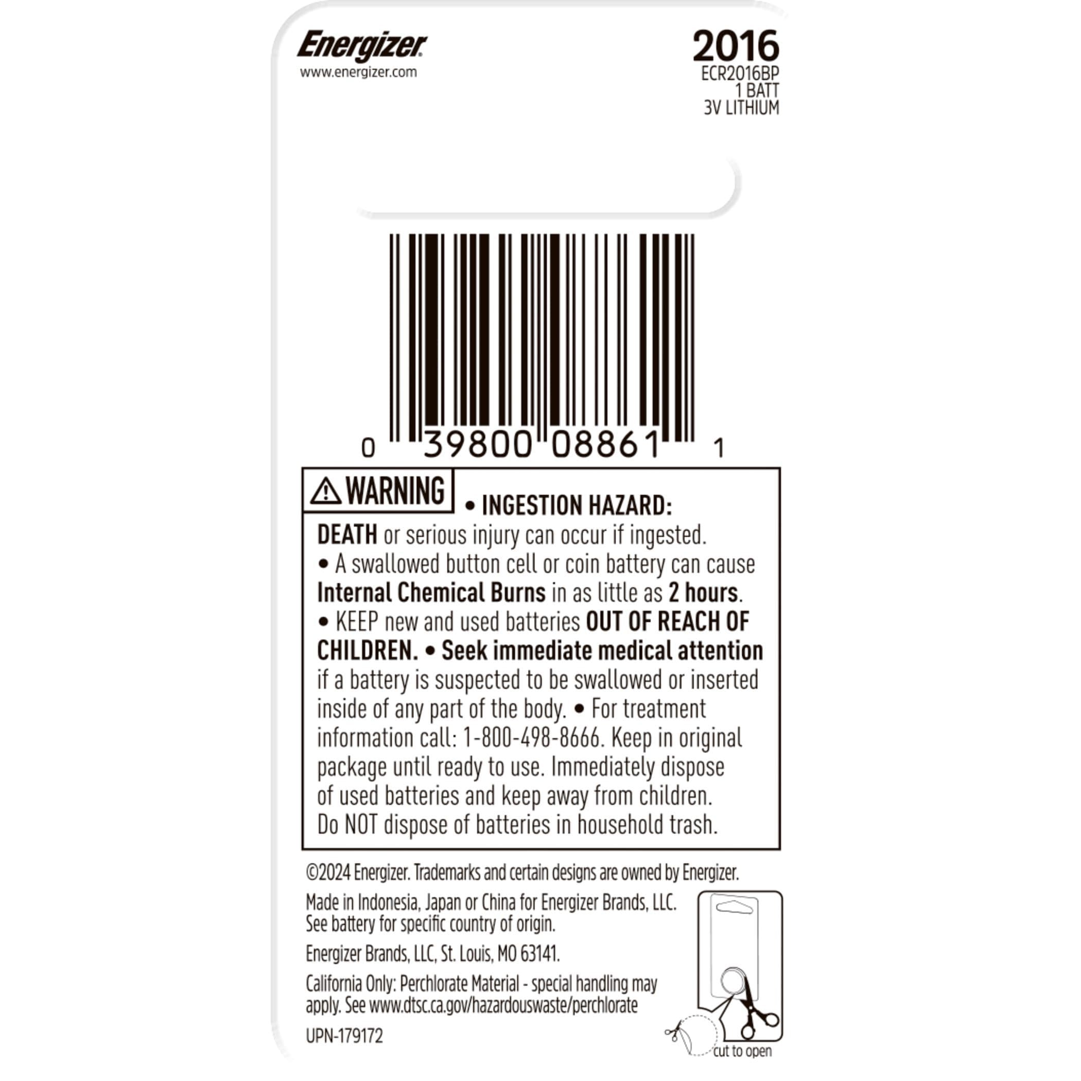 Energizer 3V / 3 Volt Lithium-Münzenzelle CR2016 Batterie für Uhren und Elektronik, 1-pk