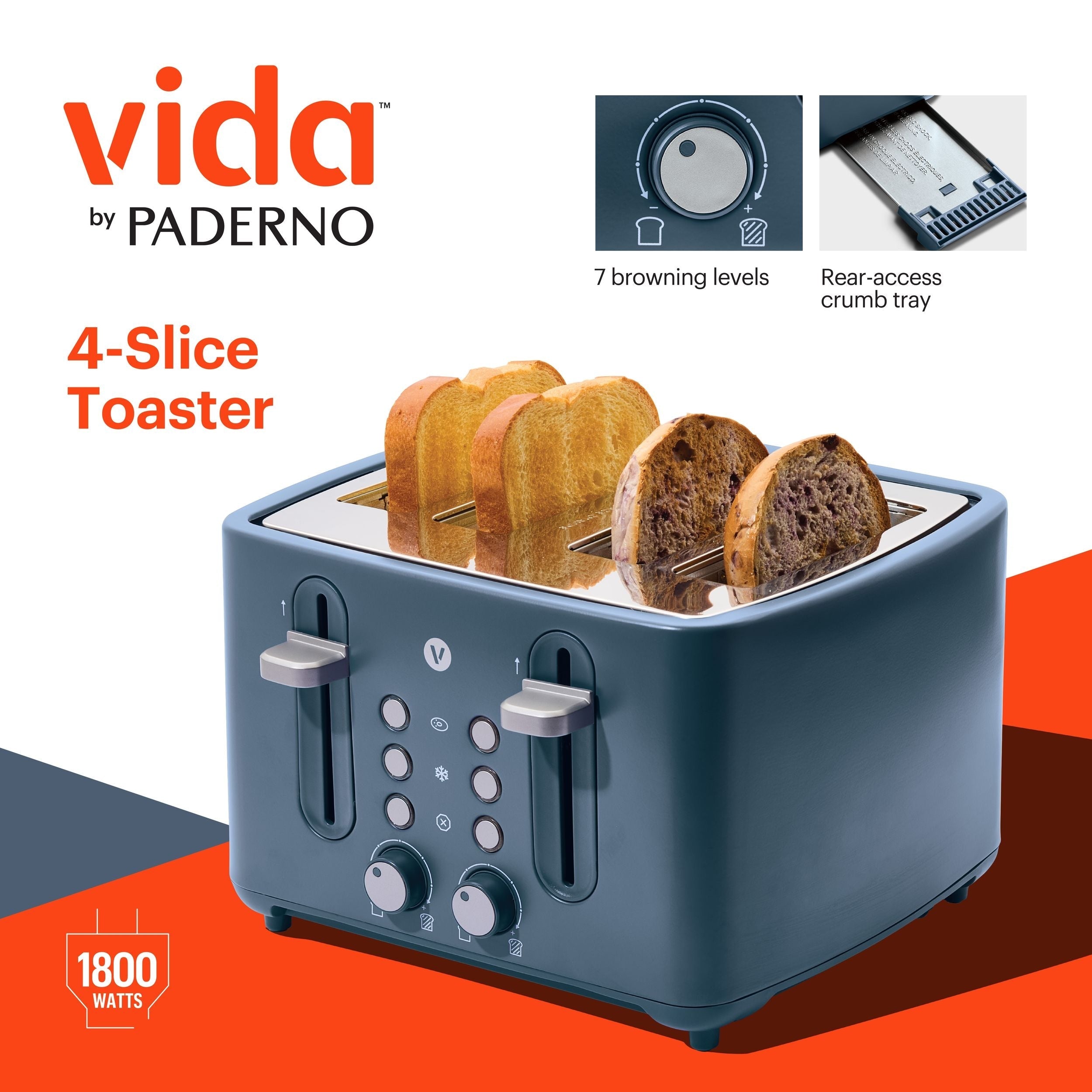 Vida 4-Scheiben-Toaster mit extrabreiten Schlitzen, Blauflossenthun