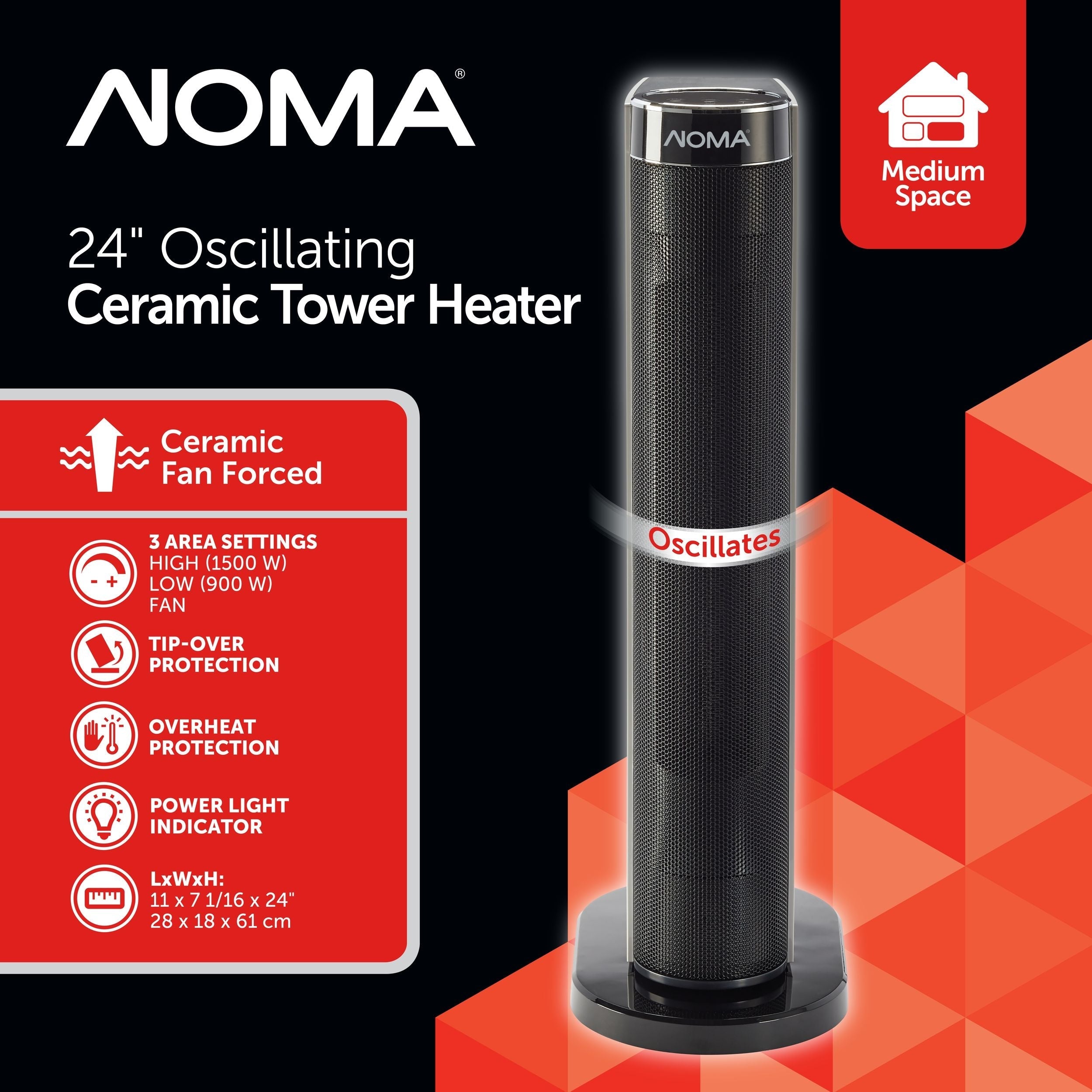 NOMA Digitale Turmkeramikheizung mitFernsteuerung & Thermostat, 1500W, weiß, 24-in