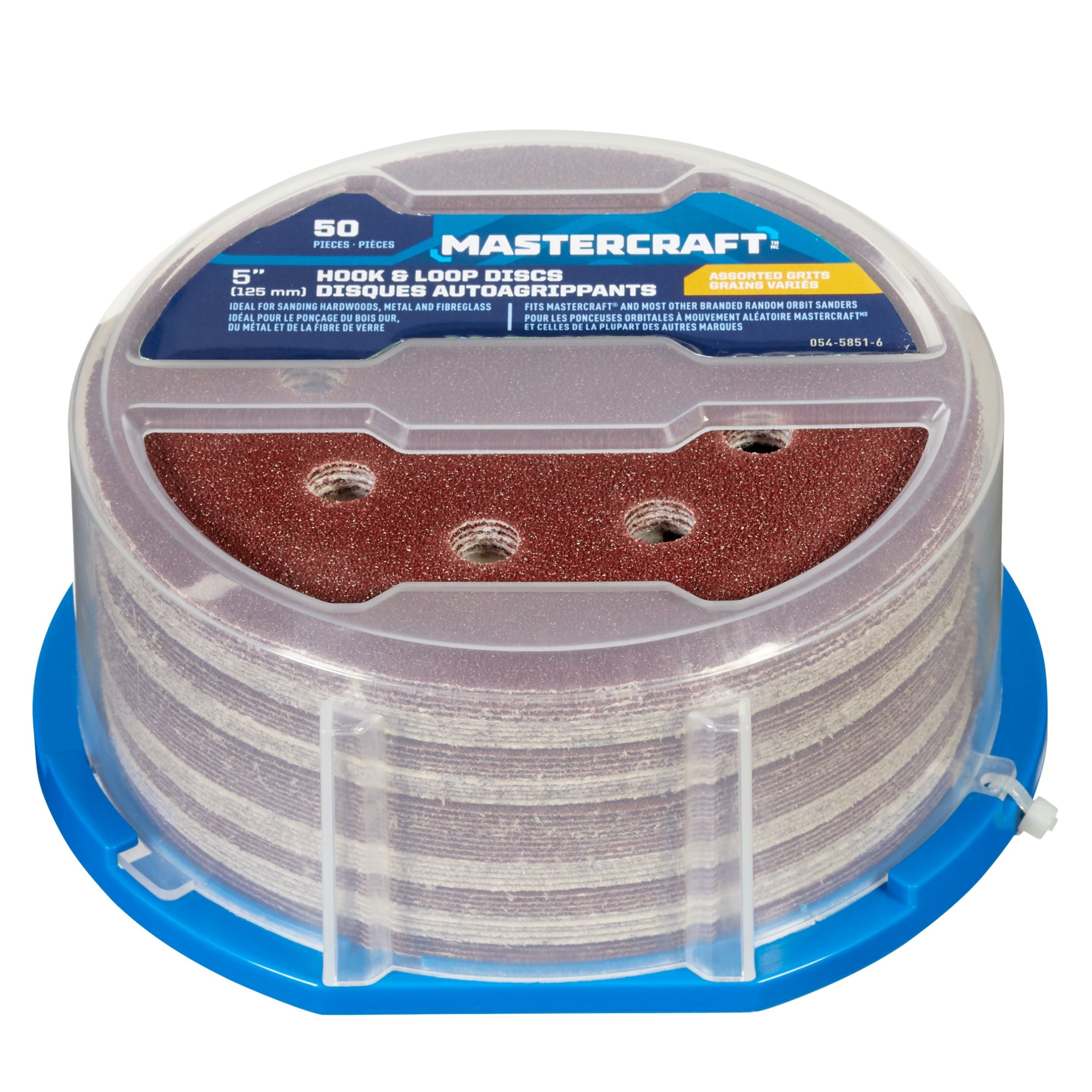 Mastercraft 5-in-Sortiment Hook & Loop Aluminiumoxid 8-Loch Schleifscheibe Set für Holz, Metall, 50-pc