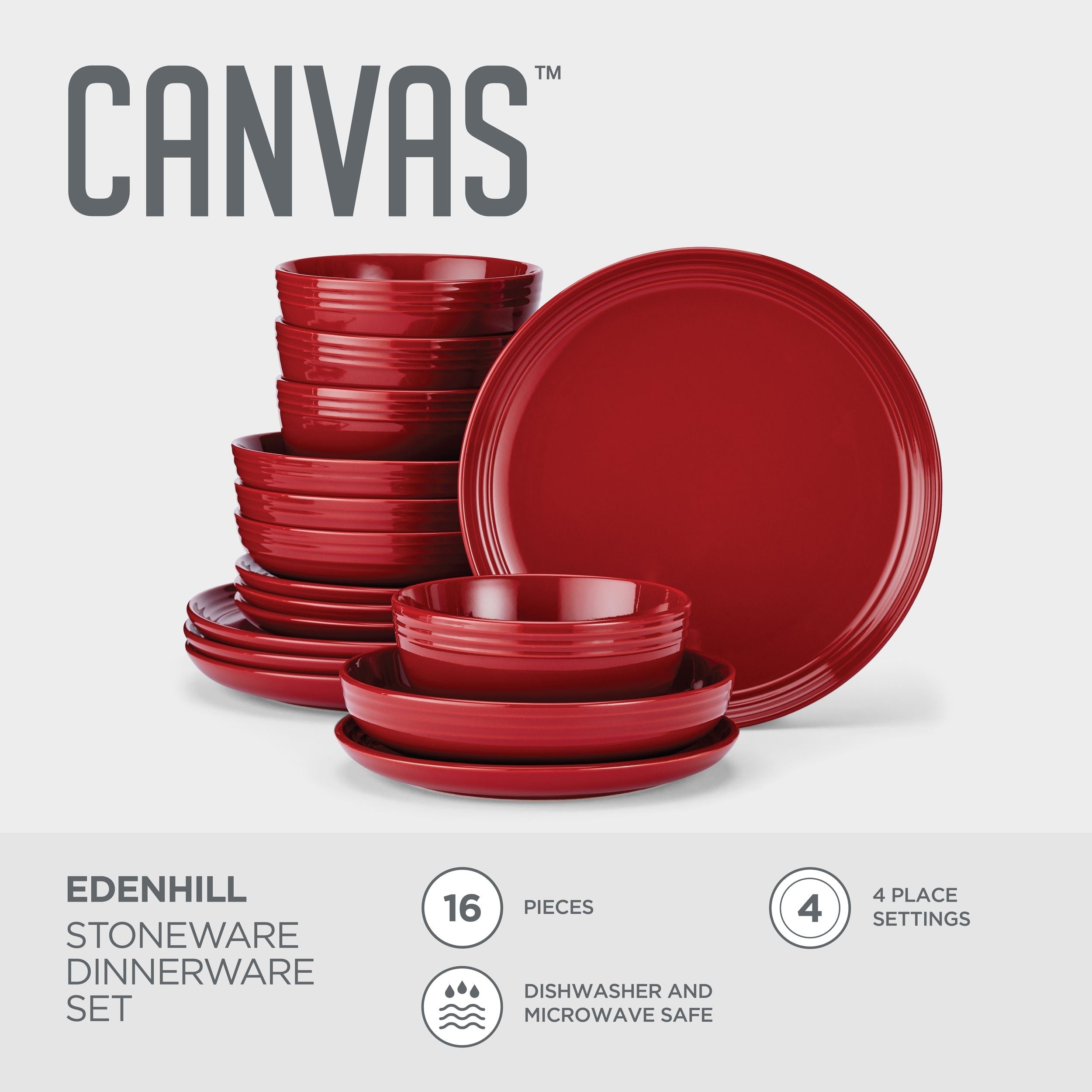 CANVAS edenhill Bauernhaus Bistro Steinzeug Geschirr, serviert 4, 16-pc, rot