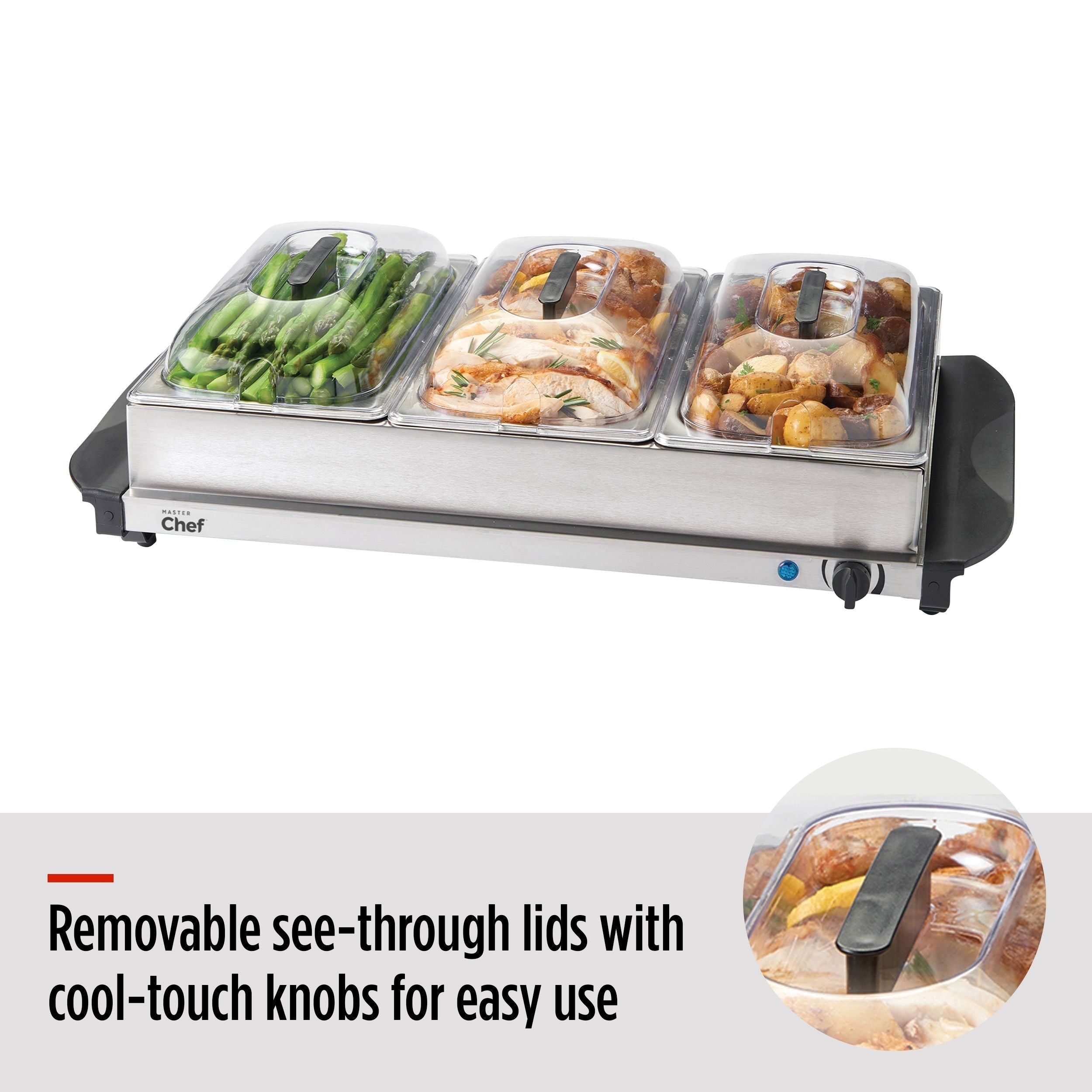 MASTER Chef 3-stufiger Buffetserver / Lebensmittelwärmer mit Warmhalteschale, Edelstahl, 300W