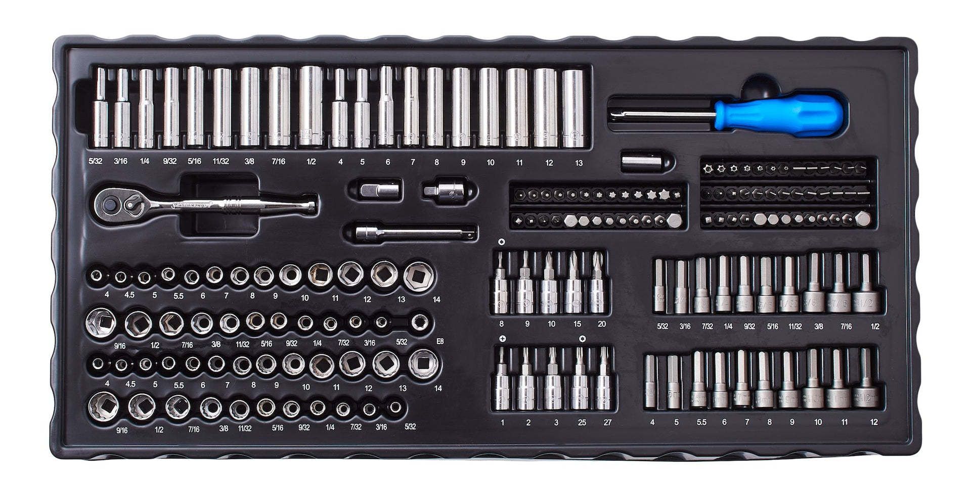 Mastercraft Steckdose, 350-pc, SAE / metrisch, CRV, Nickel-Chrom-plattierung