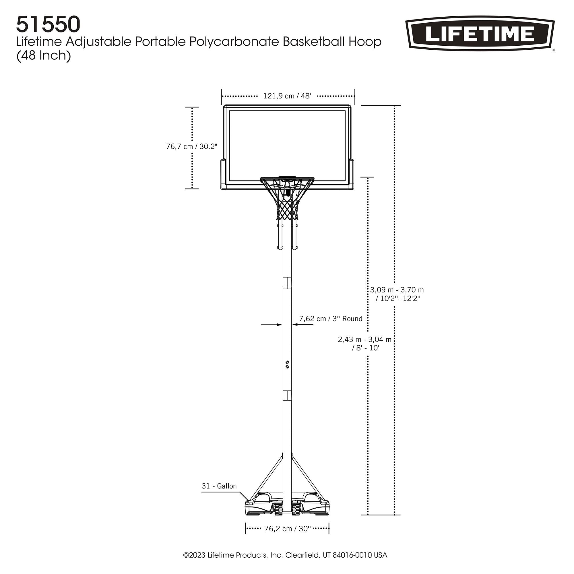 Lifetime tragbares verstellbares Basketball-Backboard, Reifen & Netzsystem, 48-in