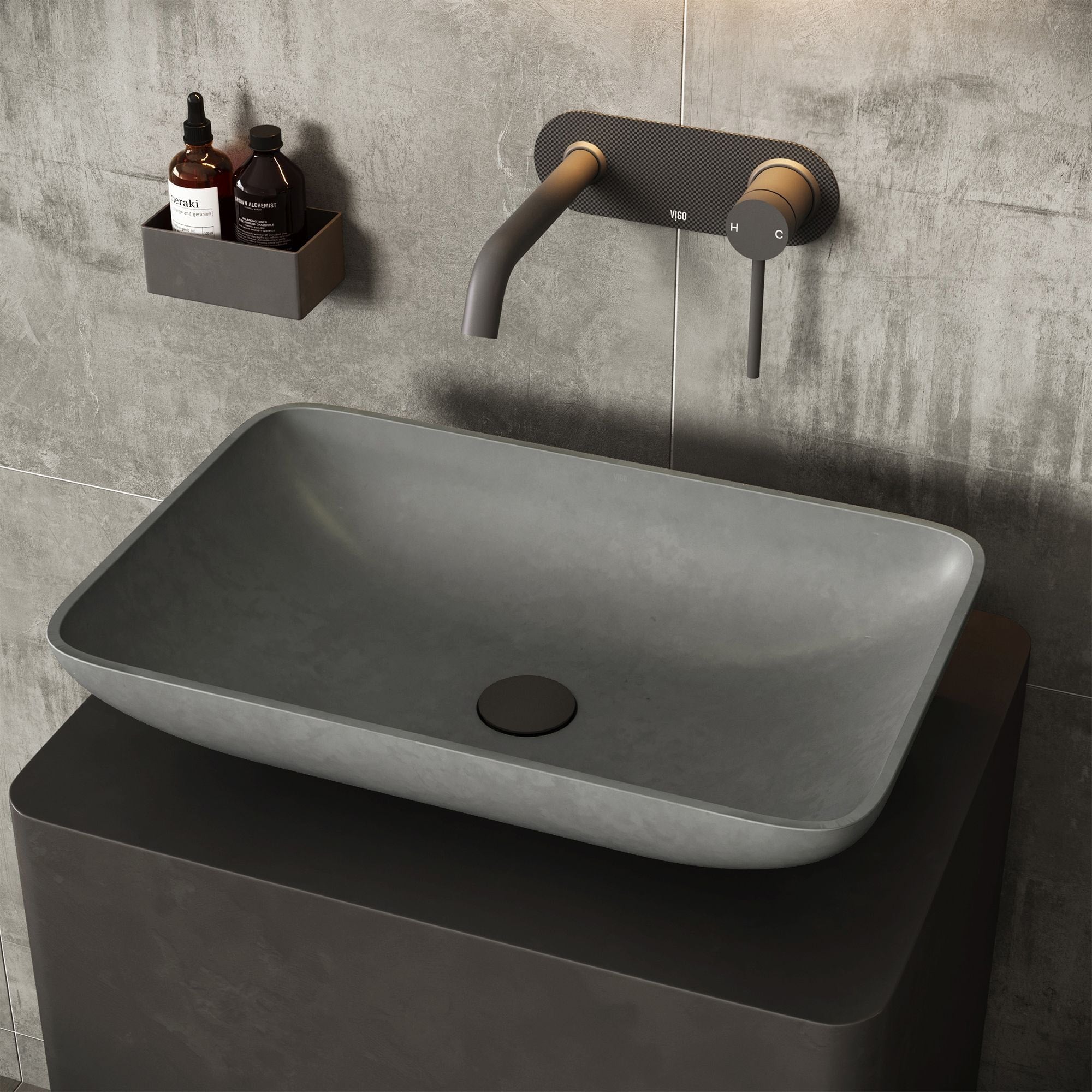 VIGO lorca gotische Conkretstein 22x15 in tiefgrau Badezimmer Spüle / Becken mit rechteckigem Gefäß