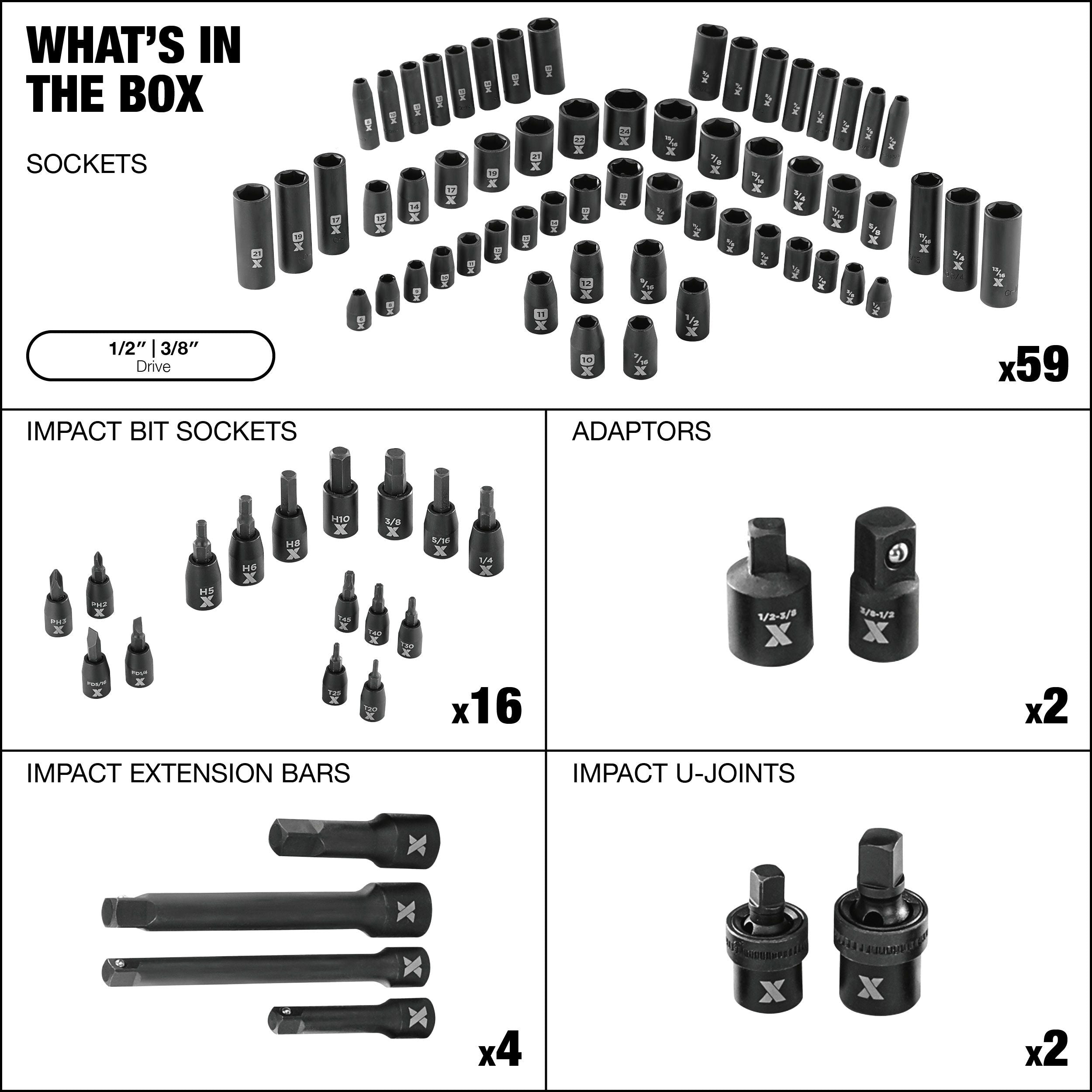 MAXIMUM 3/8-in & 1/2-in-Laufwerk professionelle Schlagbuchse, 83-pc, CRMO