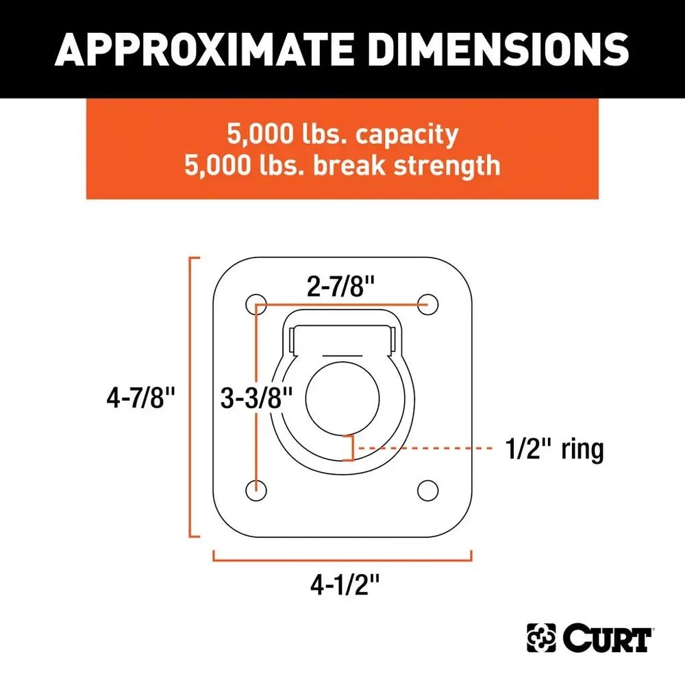 CURT 83600 1-1/2-in x 1-1/2-in vertieftem Bindungsring (5000-lb, klares Zink)