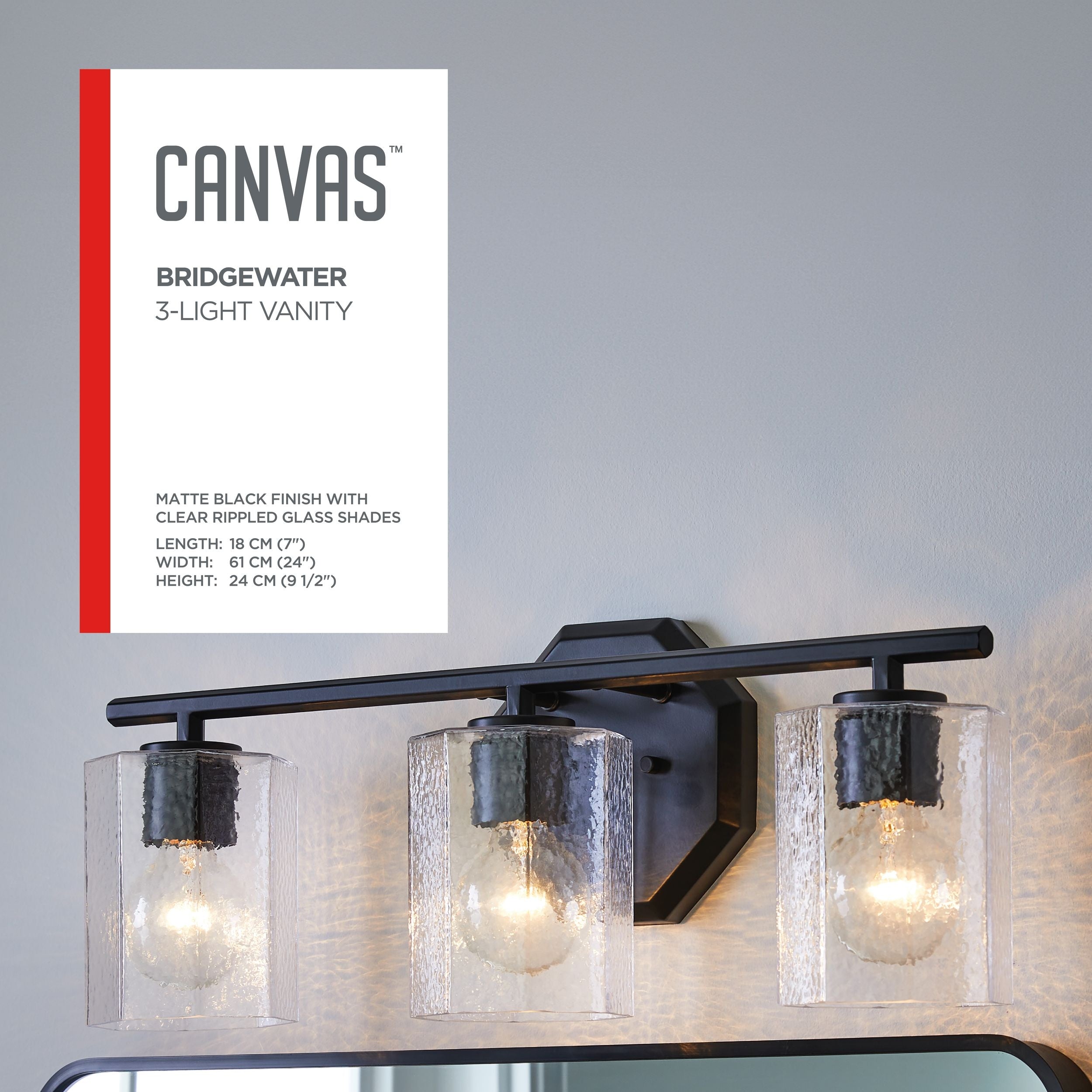 CANVAS Bridgewater 3-Licht-Scheibenleuchte mit gewelltem Glasschatten, schwarz