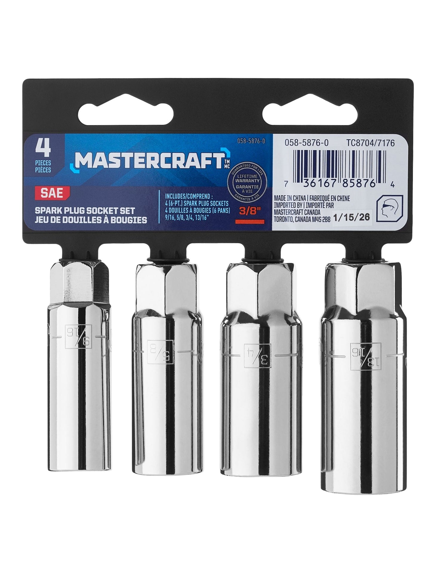 Mastercraft 4 Stück 3/8" Antrieb Zündkerzensteckdose Set SAE"