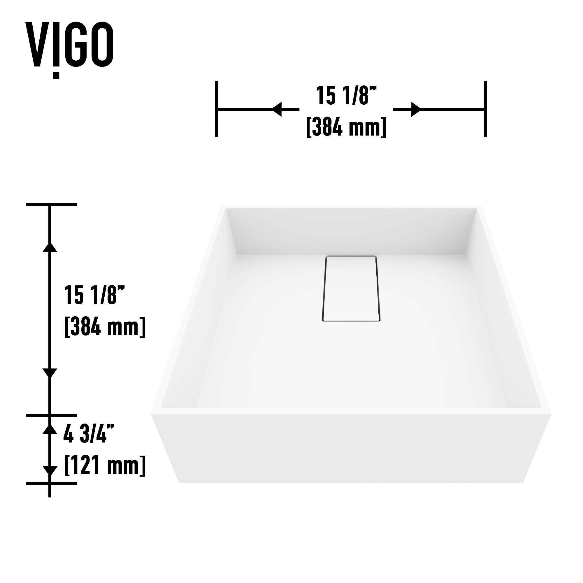 VIGO Bryant Mattestone 15x15 in tiefweißem Badezimmer Spüle / Becken mit quadratischem Gefäß