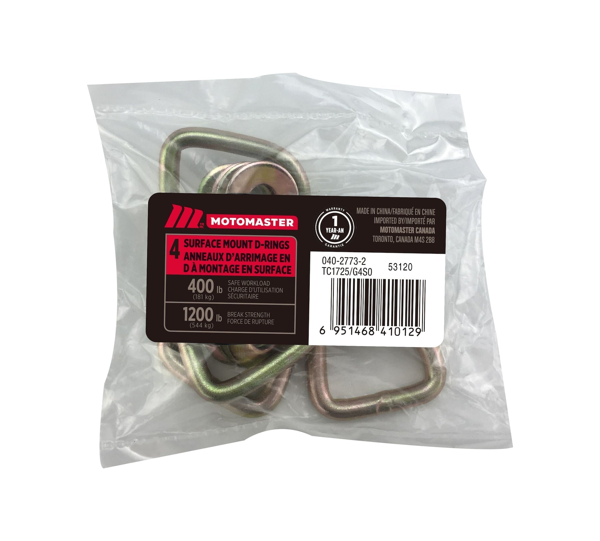 MotoMaster 1.200-lb leichtes Duty-D-Ring, oberflächenmontierbar, 4-pk