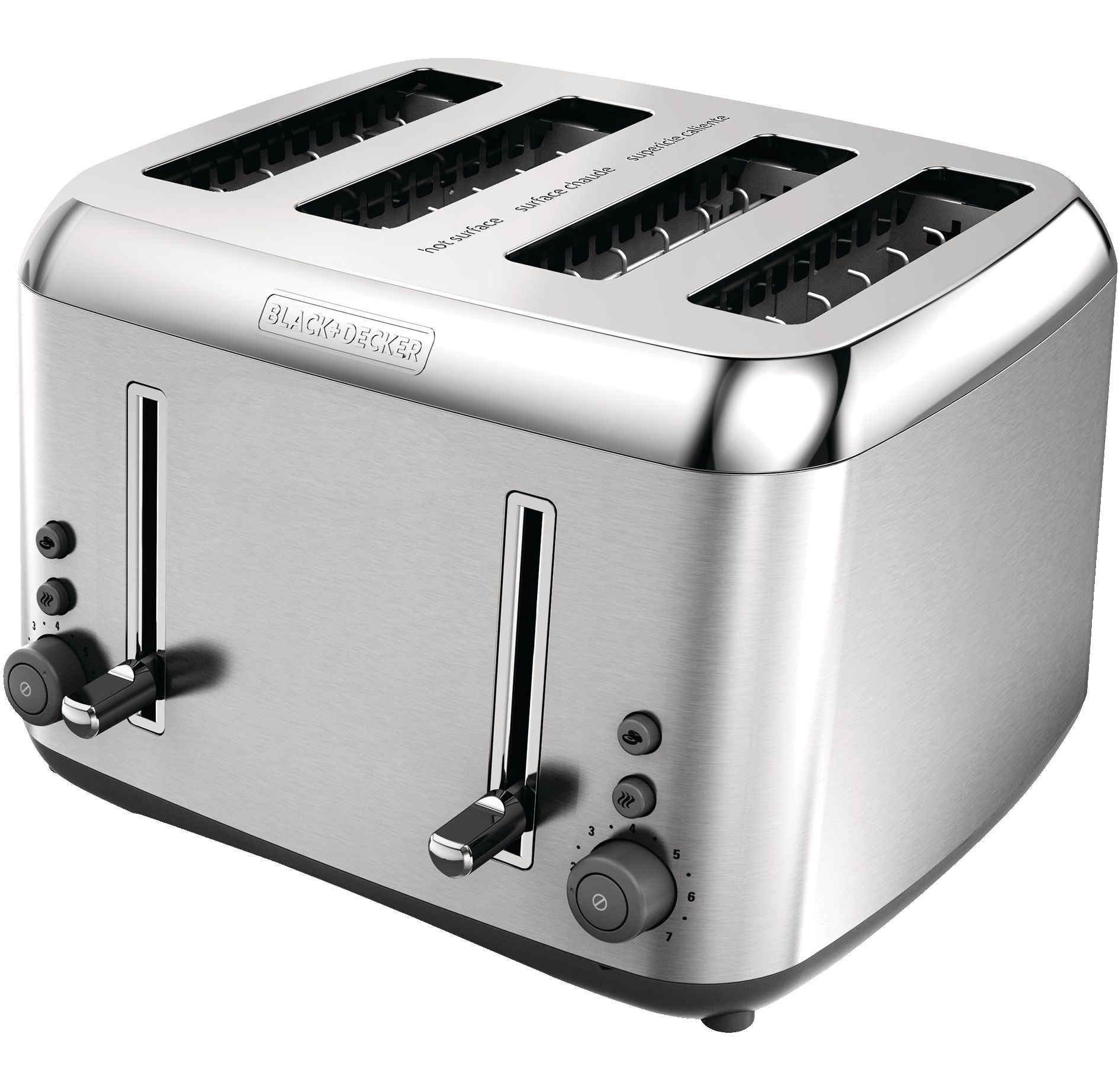 Black & Decker Toaster Küchenwerkzeuge extra breit mit 7 Einstellungen, Edelstahl, 4-Scheiben