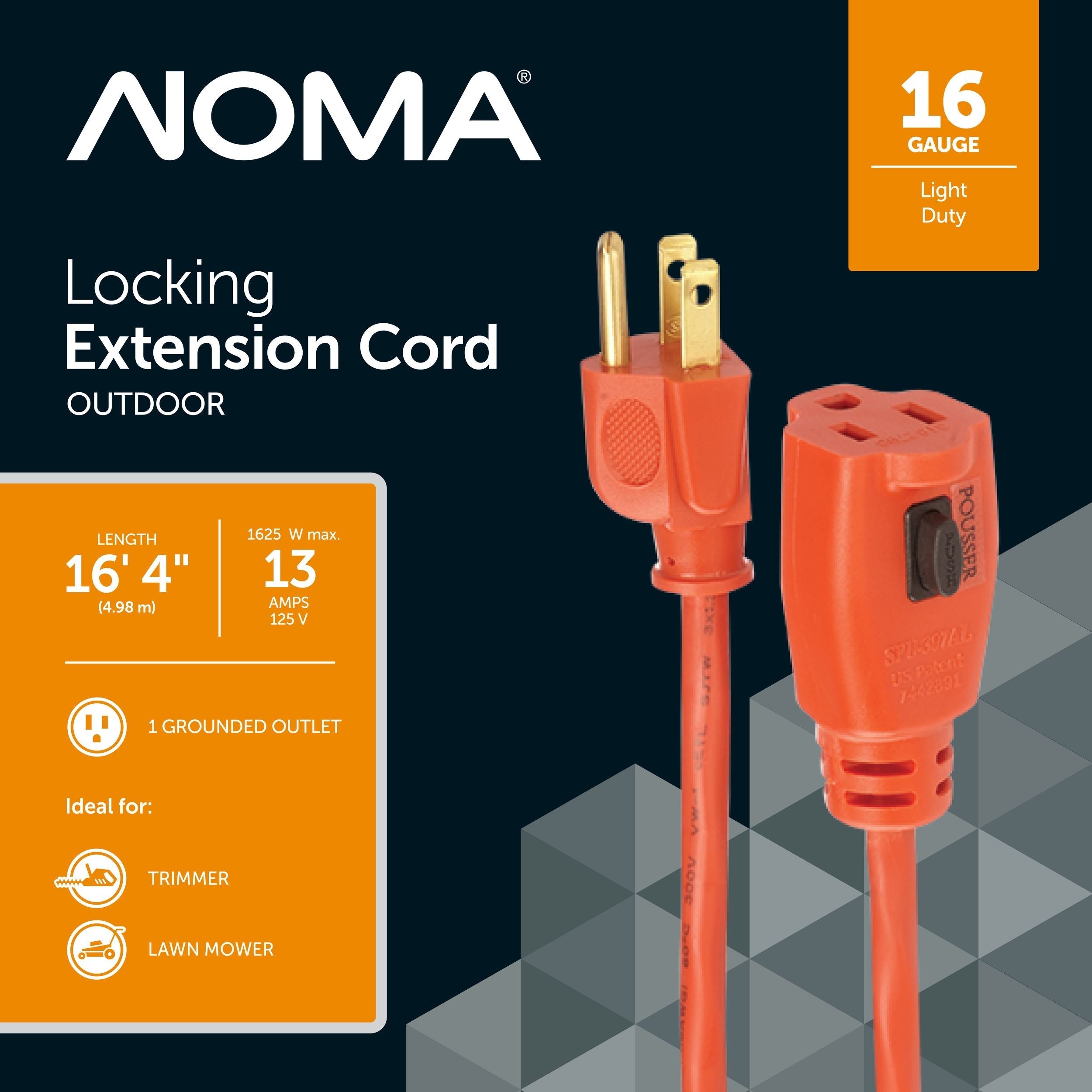 NOMA 16/3 Außenverlängerungskabel mit geerdeter Steckdose & Verschlussstecker, orange