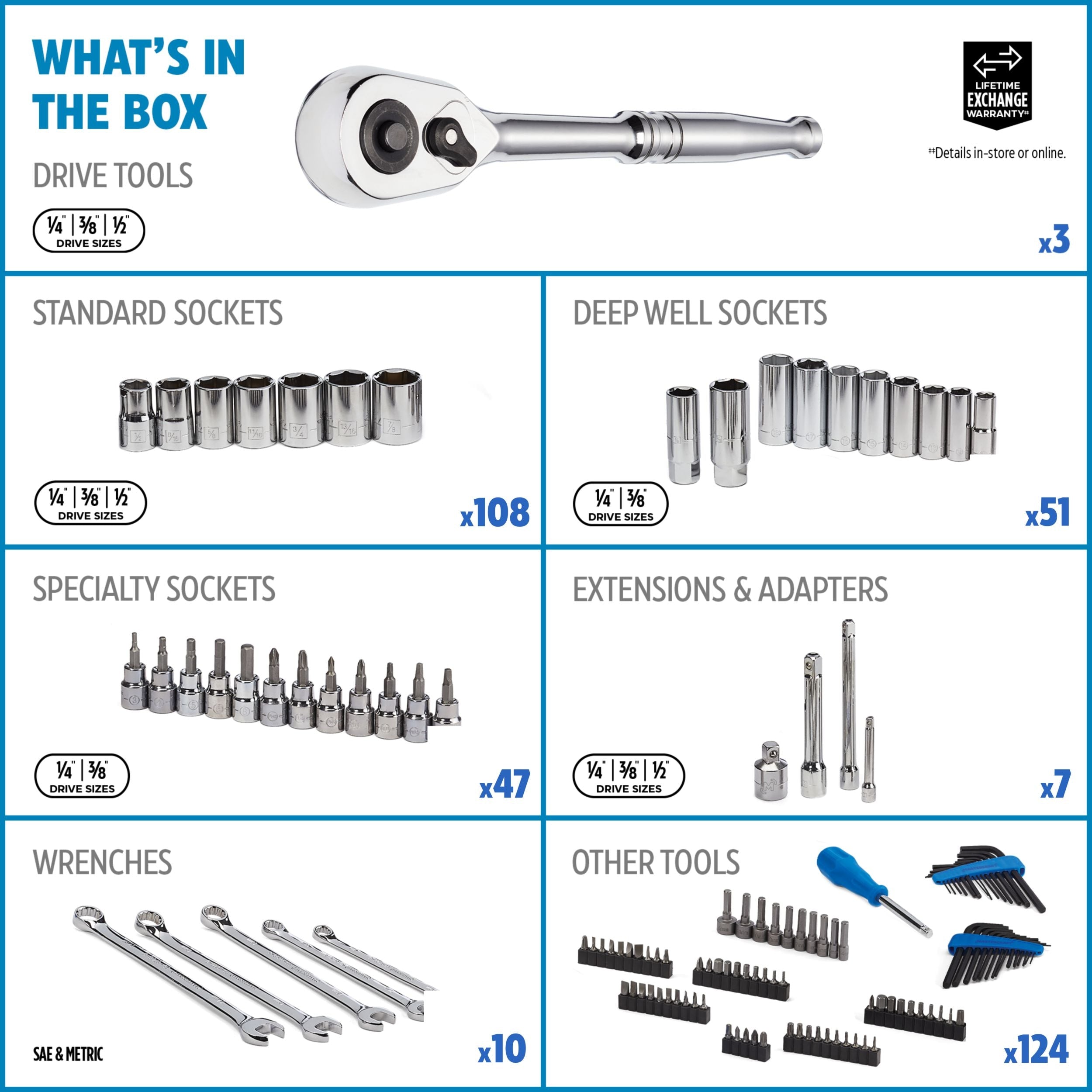 Mastercraft Steckdose, 350-pc, SAE / metrisch, CRV, Nickel-Chrom-plattierung