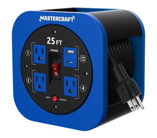 Mastercraft 25-ft 13A 3-Ausgang / 1 USB-A und 1 USB-C Verlängerungsseilspule