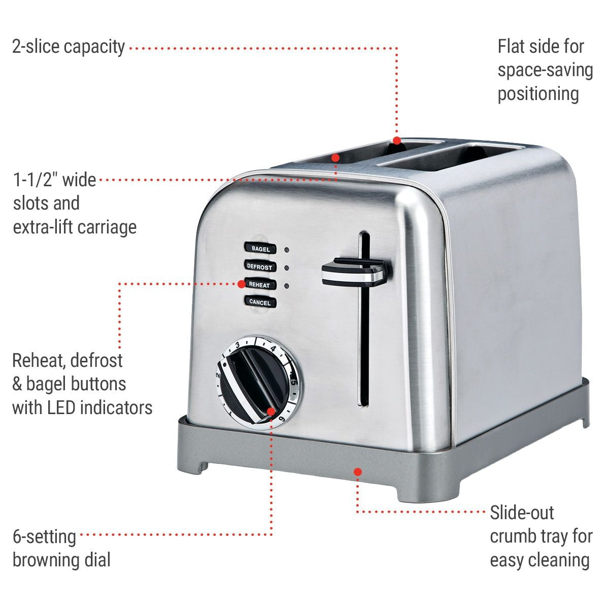 Cuisinart Metall klassischer Toaster mit 6 Einstellungen, Edelstahl, 2-Scheiben