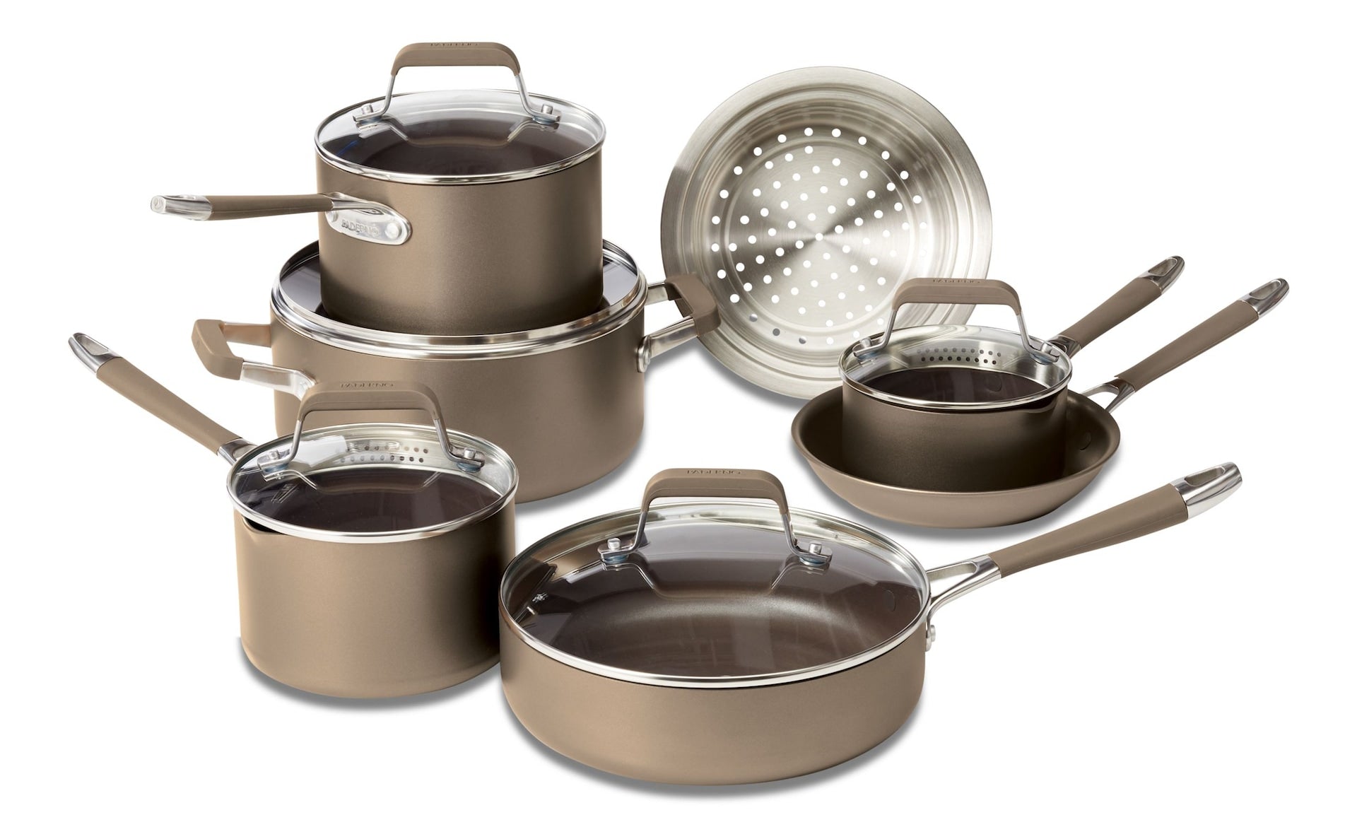 PADERNO Klassisches Kochgeschirrset, Antihaft, pfoafrei, Ofensicher, Champagnerbronze, 12-pc